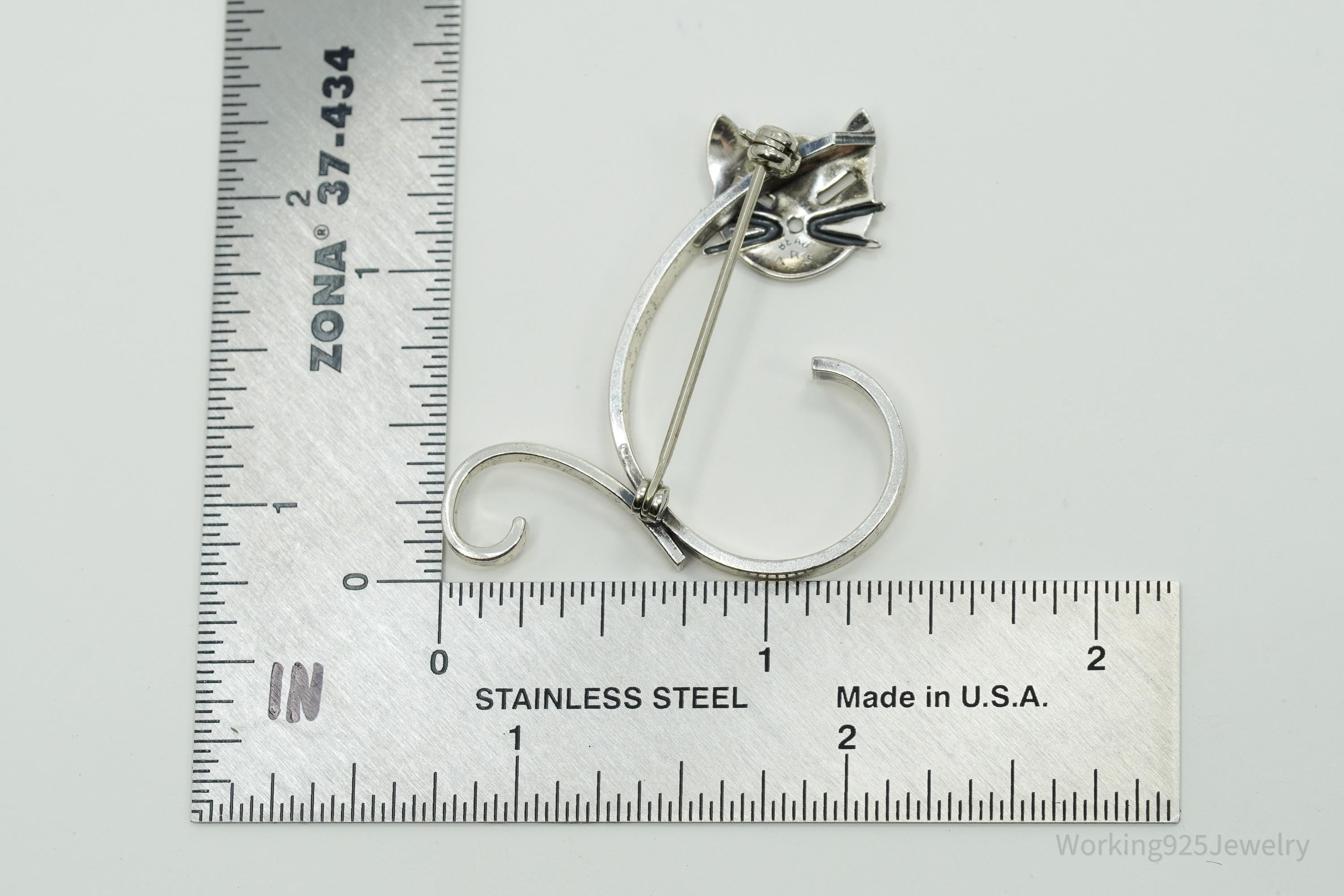 Rare Vintage BEAU Cat Kitten Sterling Silver Brooch Pin