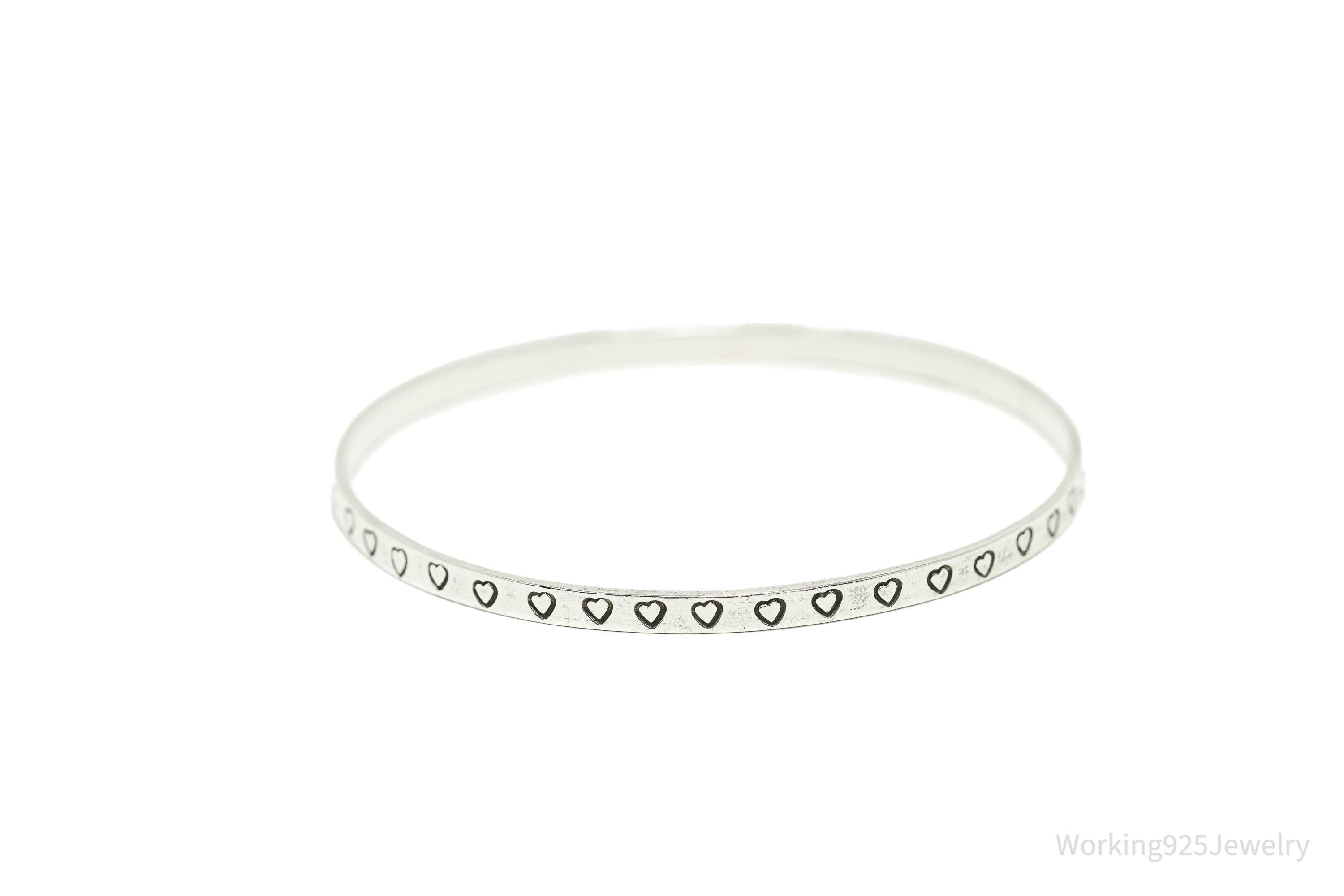 Vintage Heart Pattern Sterling Silver Mexican Bracelet - 8"