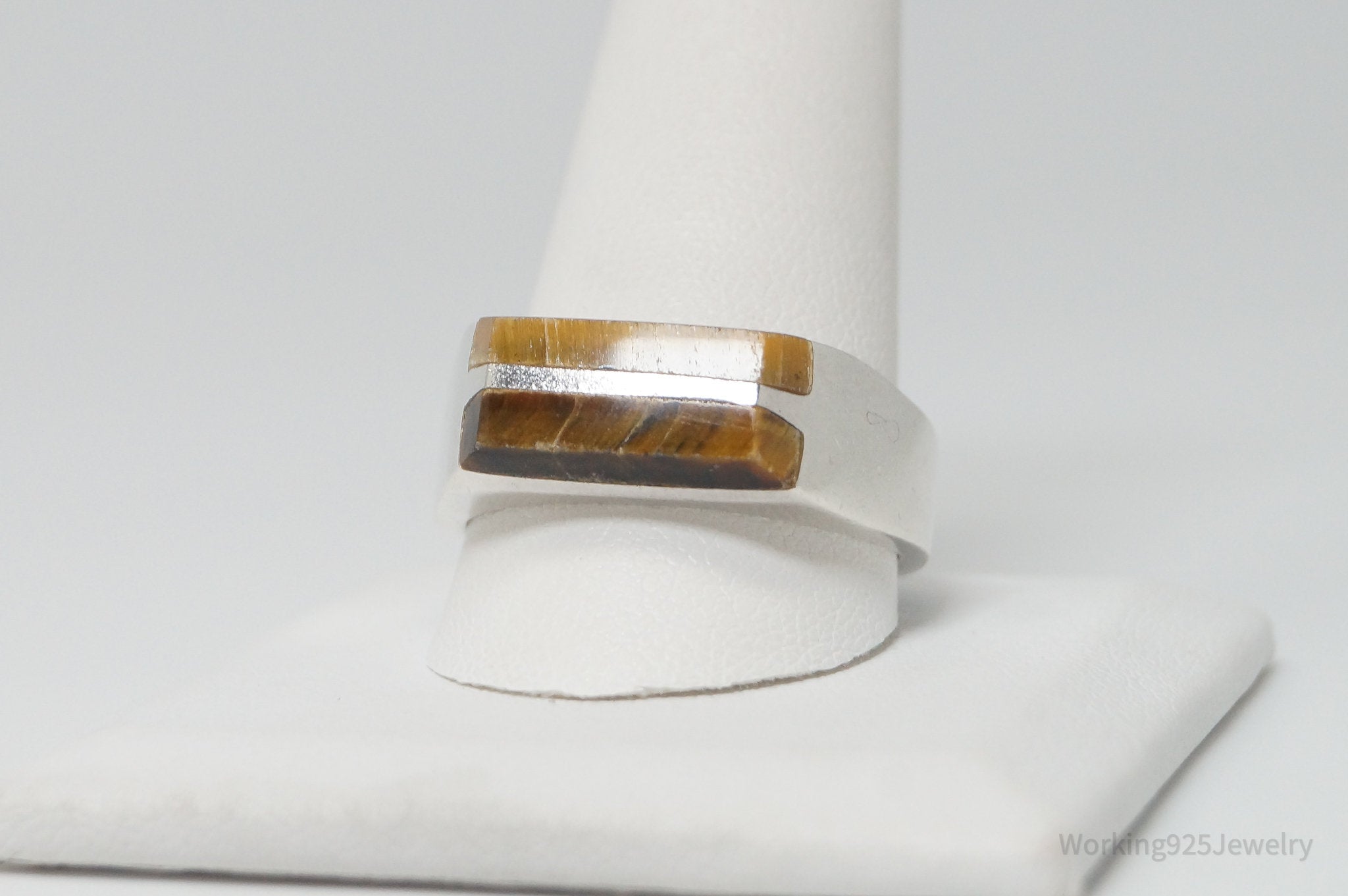 Vintage Taxco Designer Tigers Eye Modernist Style Sterling Silver Ring - Sz 12