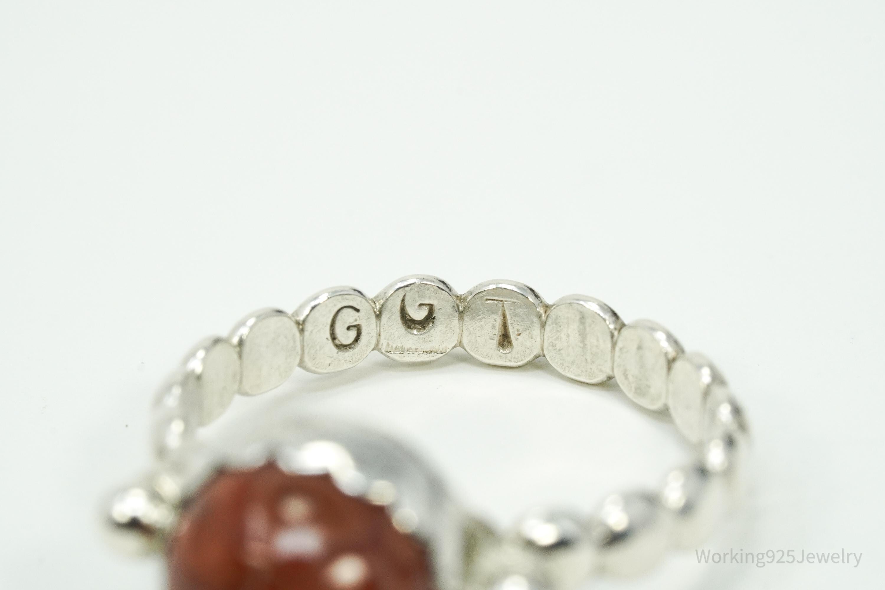 Vintage Agate Modernist Style Silver Ring - Size 7