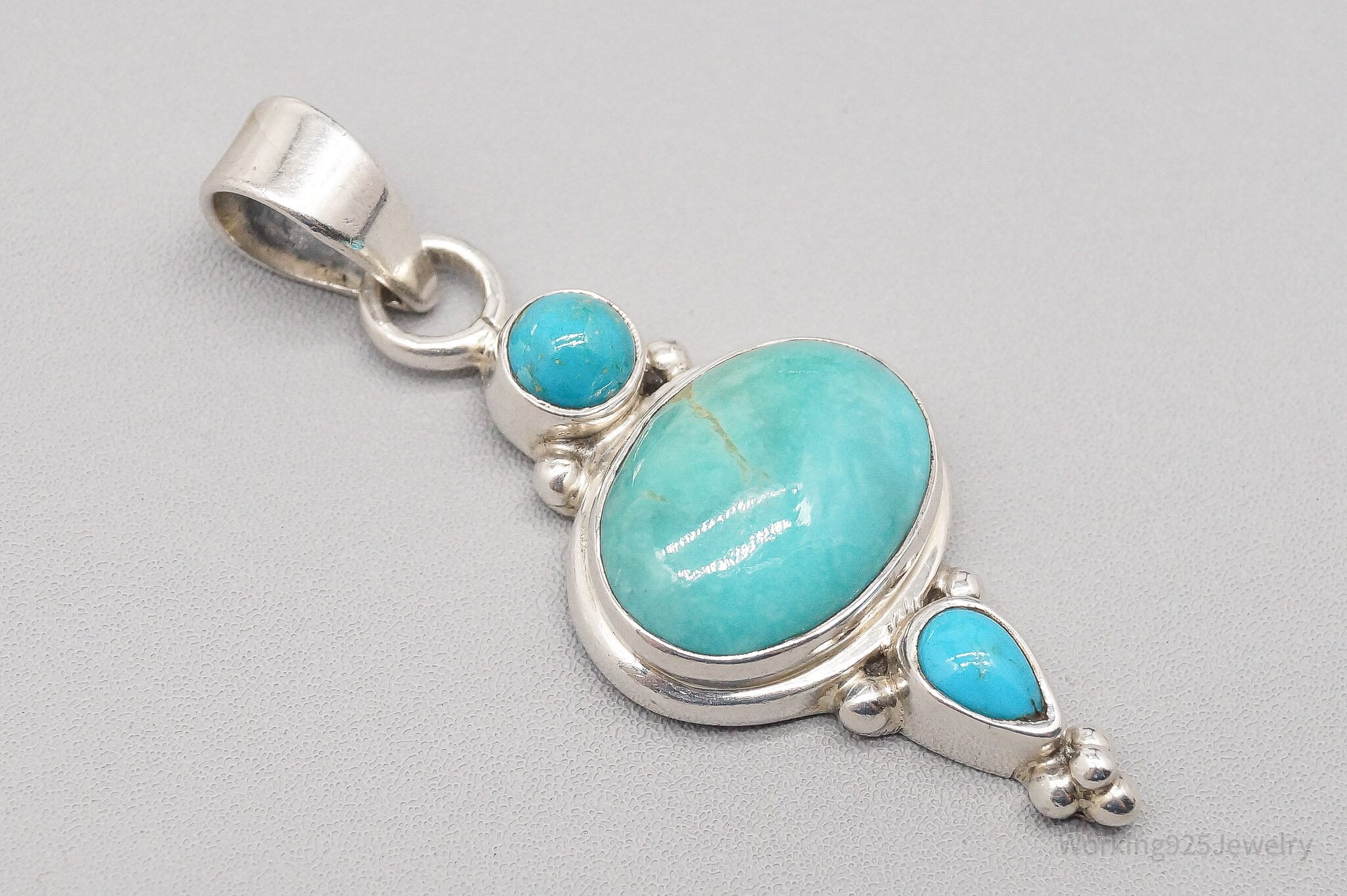 Vintage SJ Turquoise Sterling Silver Pendant