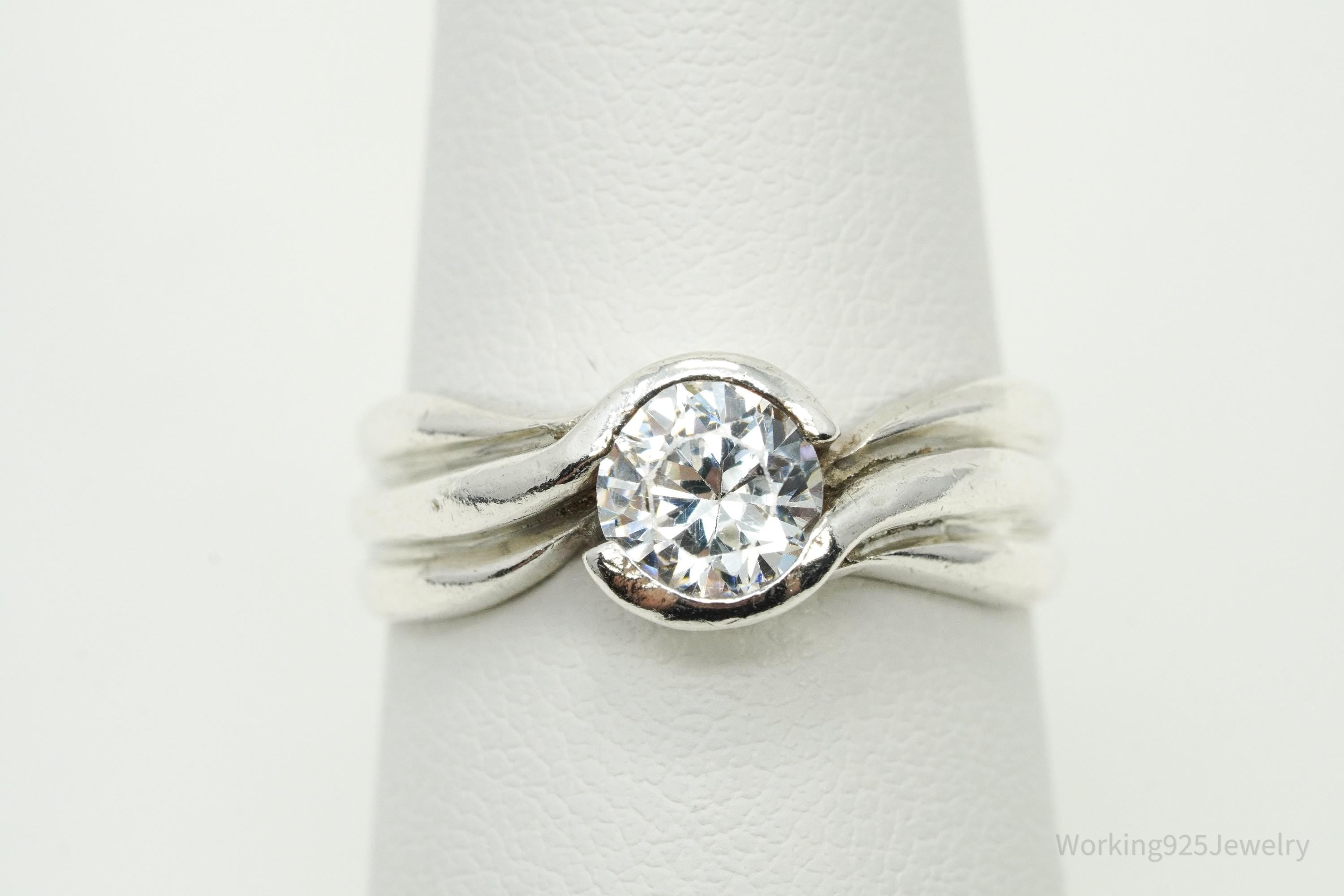 Vintage Cubic Zirconia Sterling Silver Ring - Size 7