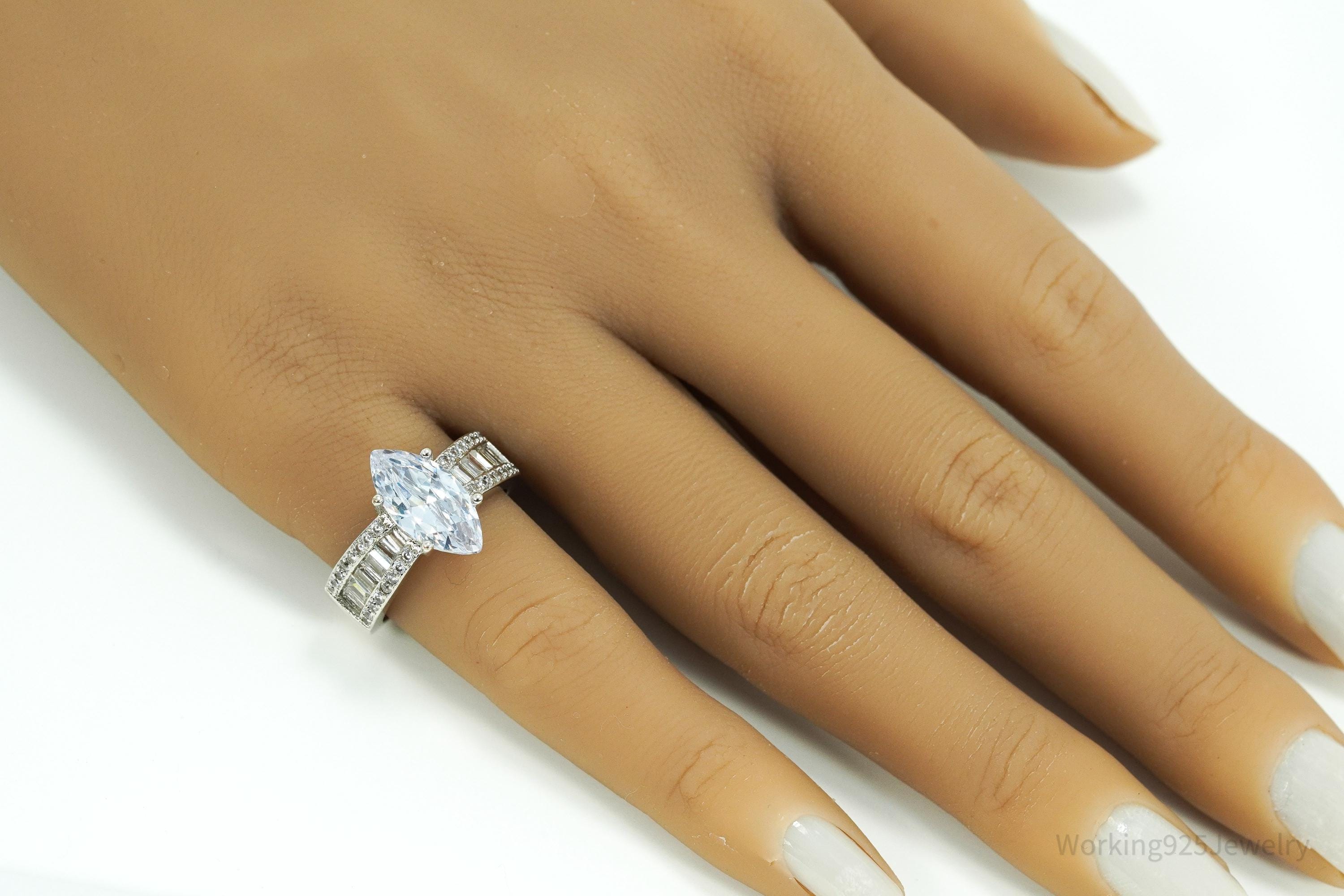 Vintage Faux Diamond Sterling Silver Plated Ring - Size 6.75