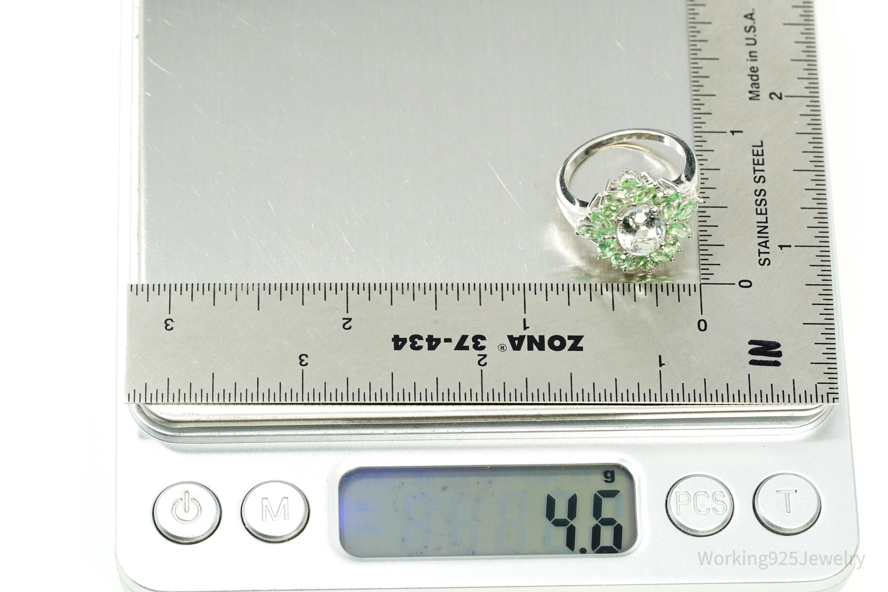 Vintage Blue Topaz & Green Amethyst Sterling Silver Ring - Size 7