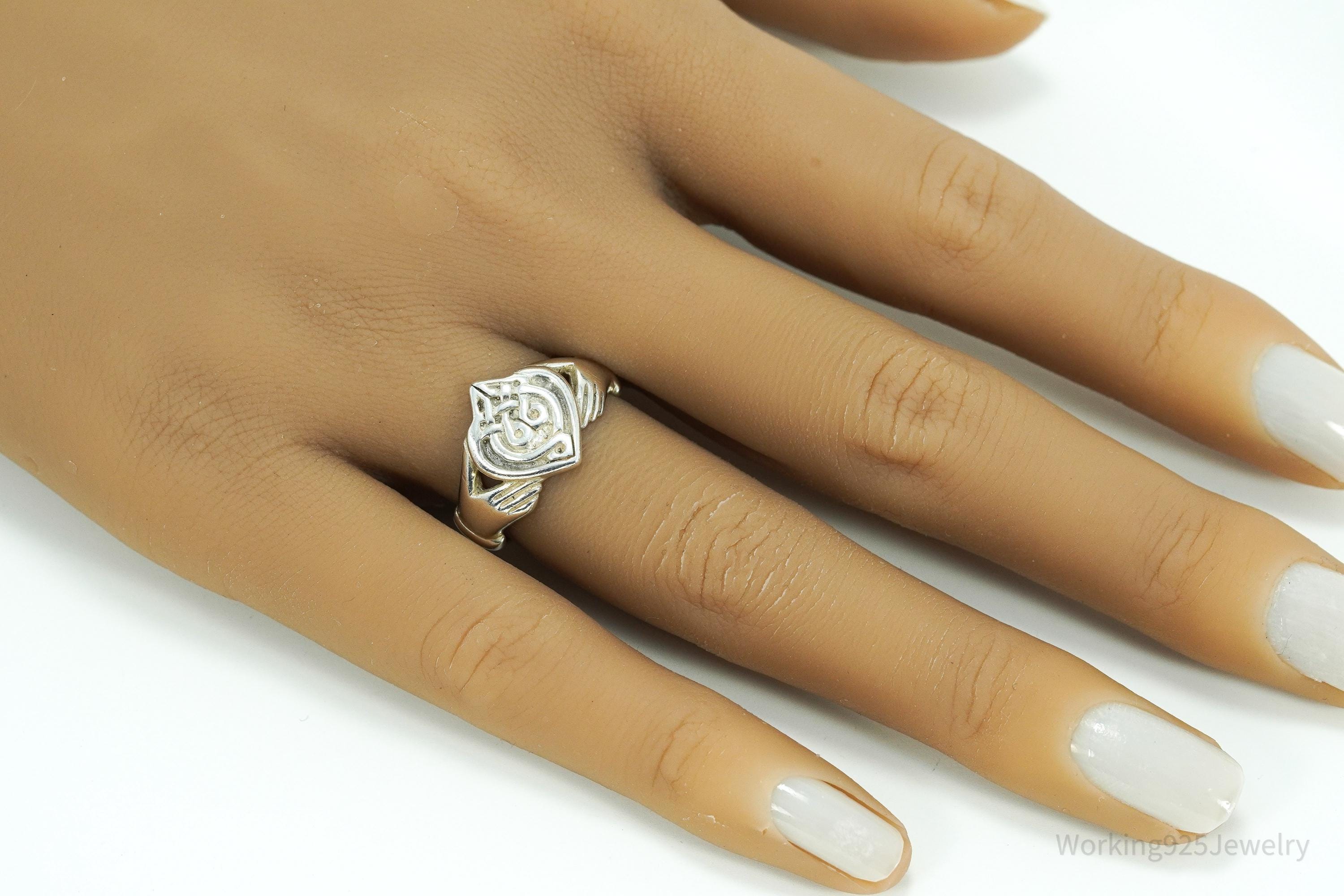 Vintage Irish Claddagh Sterling Silver Ring - Size 7.25