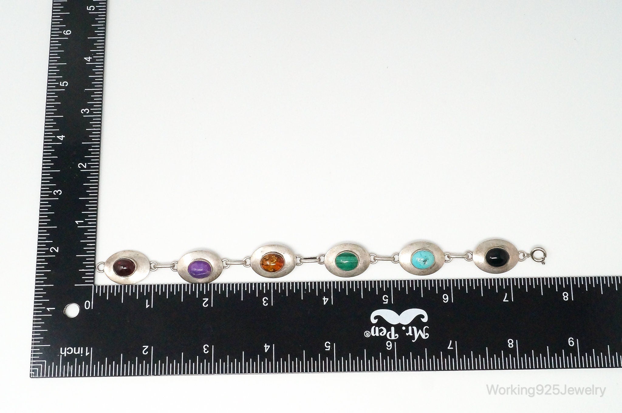 Vintage Multi Gem Sterling Silver Bracelet