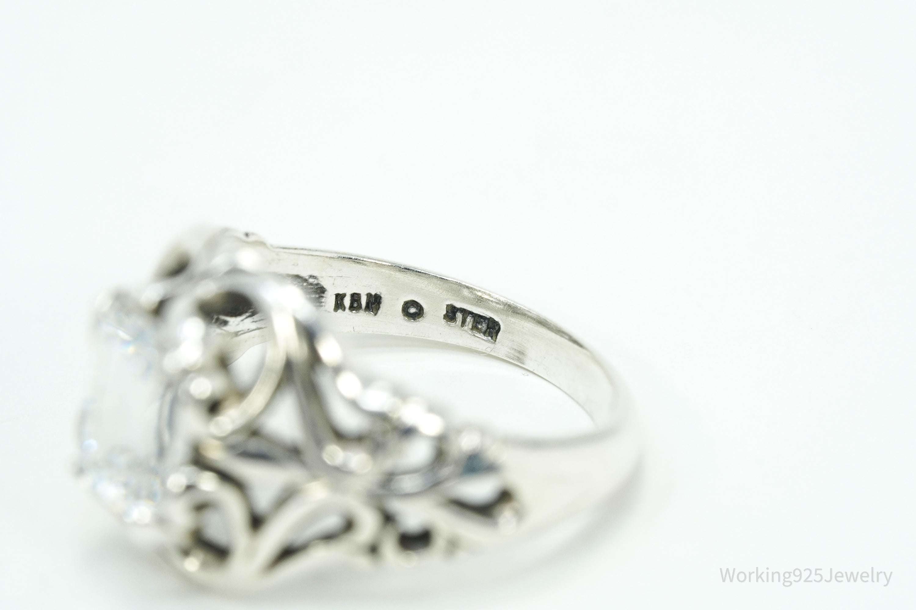 Vintage KABANA Diamonique Cubic Zirconia Sterling Silver Ring - Size 7