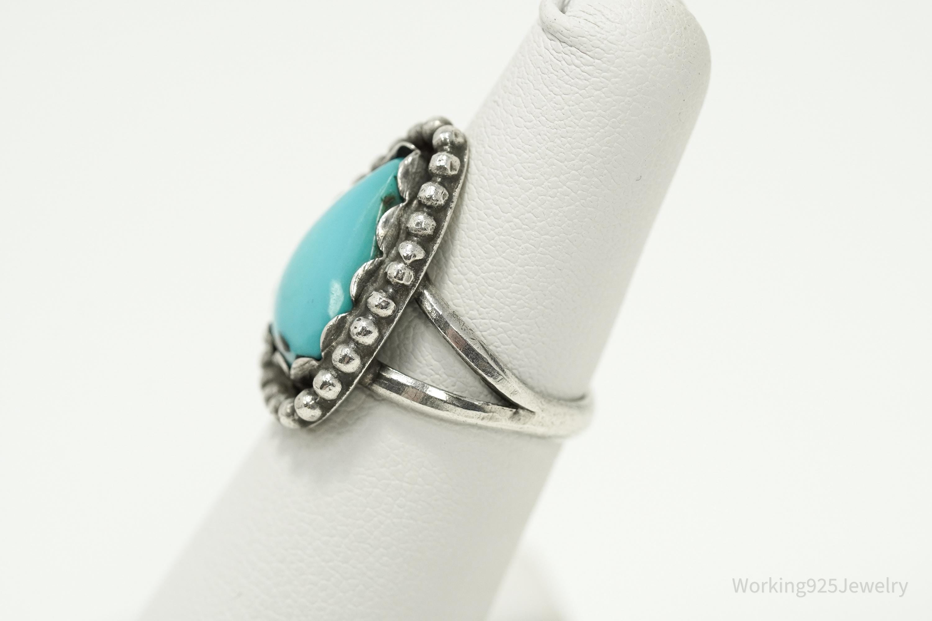 Vintage Handmade Native American Turquoise Sterling Silver Ring - Size 5.75
