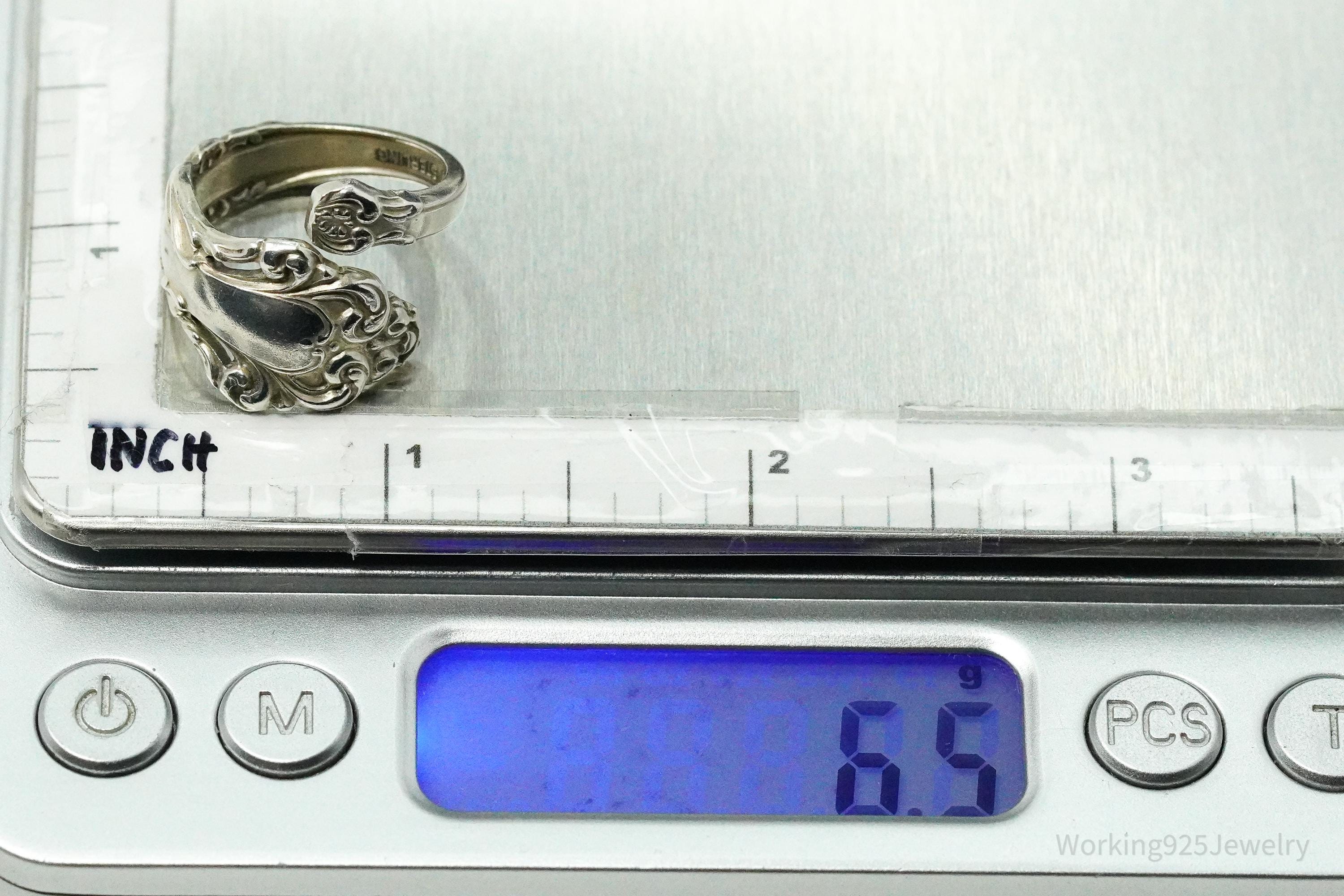 Antique Reed & Barton Repousse Sterling Silver Spoon Ring Size 6.75