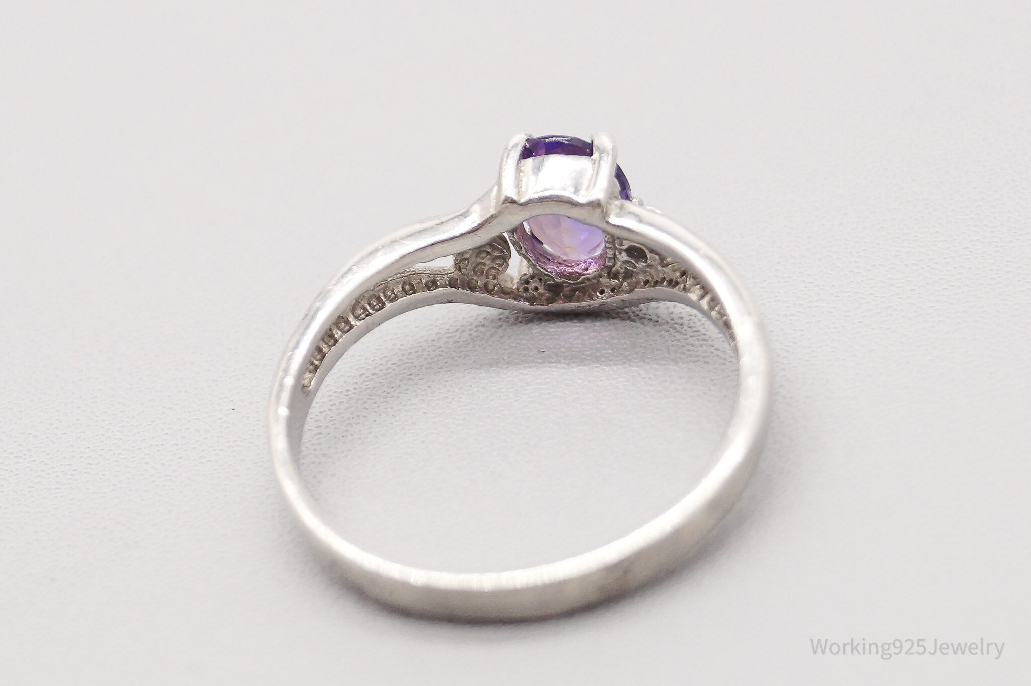 Vintage Amethyst Cubic Zirconia Sterling Silver Ring - Size 7