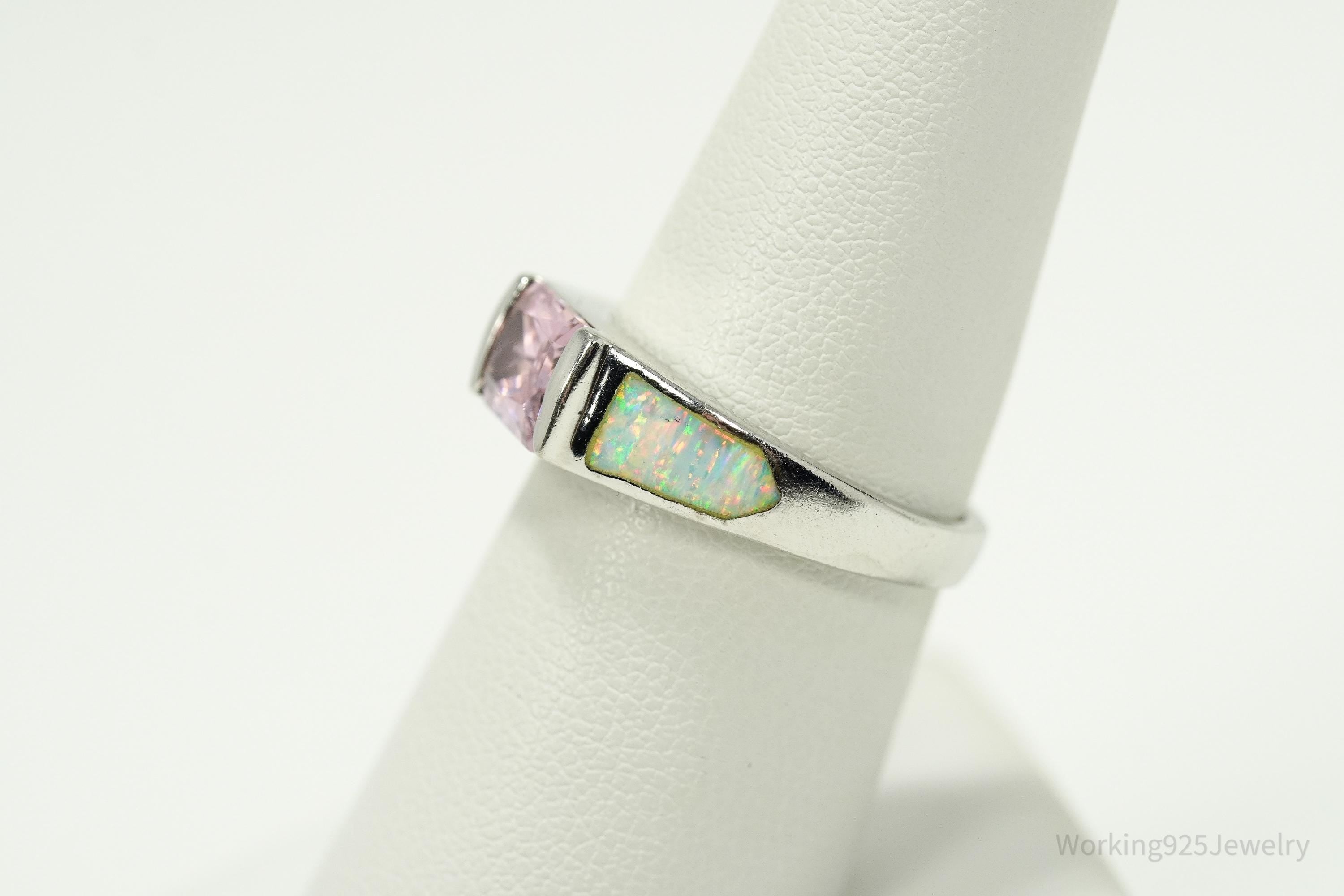 Vintage Opal & Pink Topaz Sterling Silver Ring Size 7