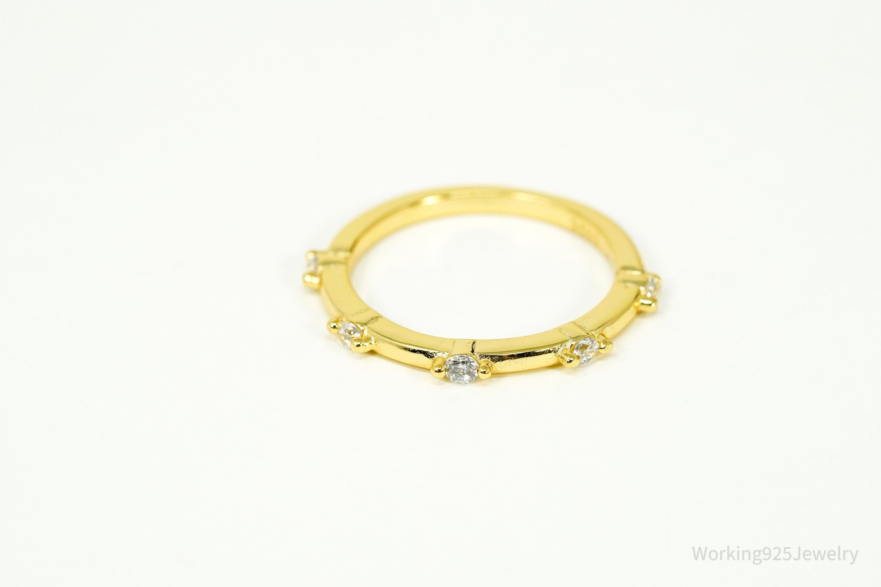Vintage Cubic Zirconia Gold Vermeil Sterling Silver Ring - Size 5