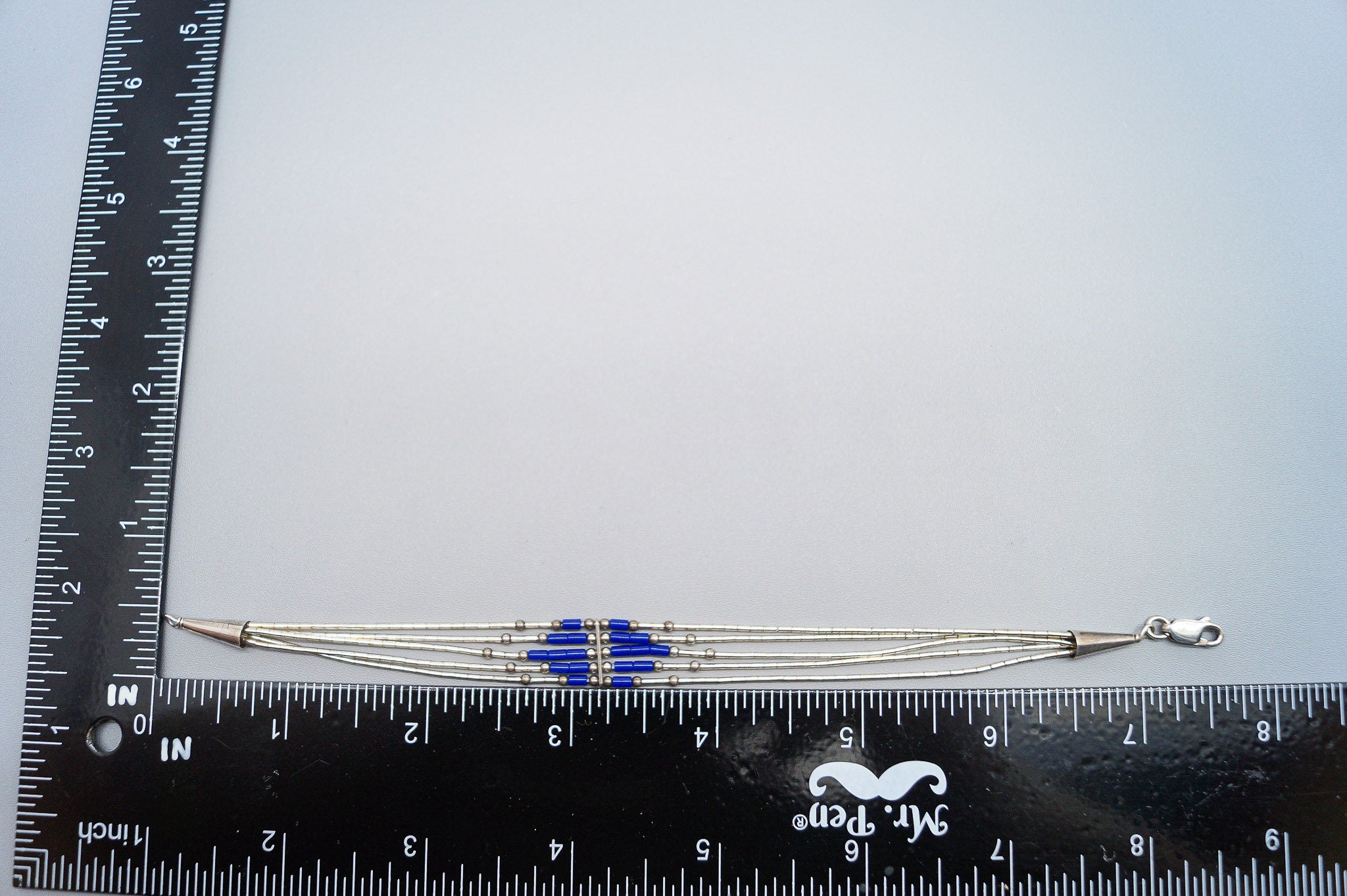 Vintage Handmade Native American Lapis Lazuli Sterling Silver Bead Bracelet