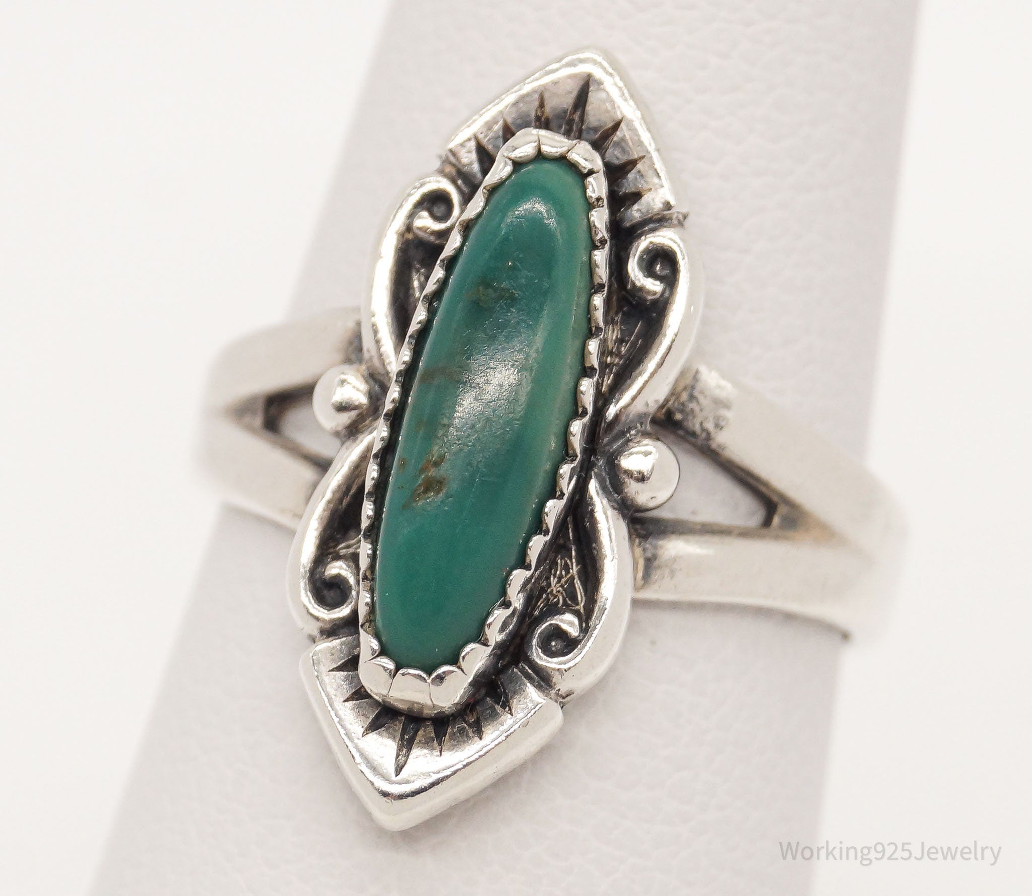 Vintage Native Bell Trading Post Turquoise Sterling Silver Ring - Size 6.5