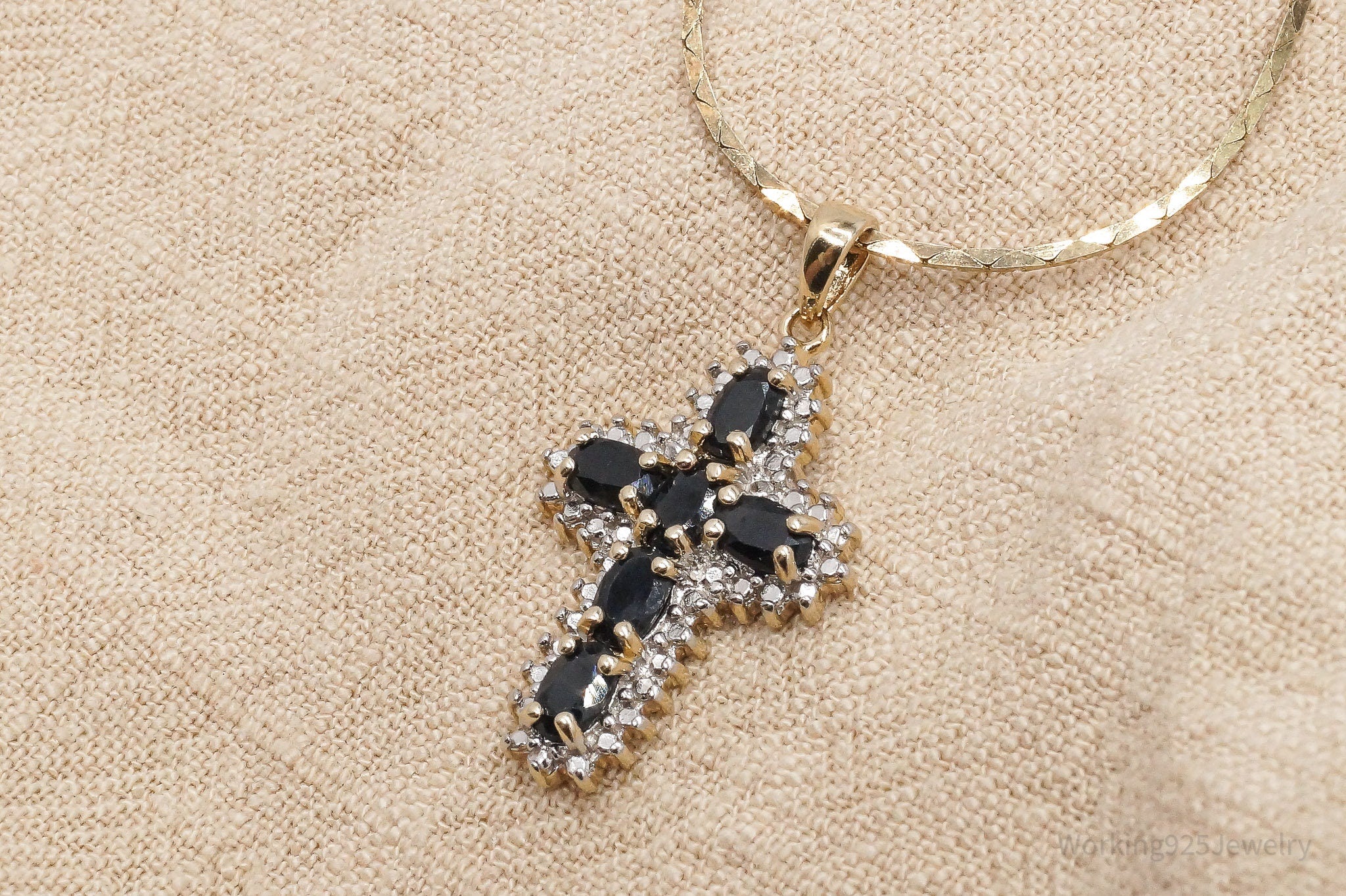 VTG Ross Simons Sapphires Cross Gold Over Sterling Silver Necklace 22"