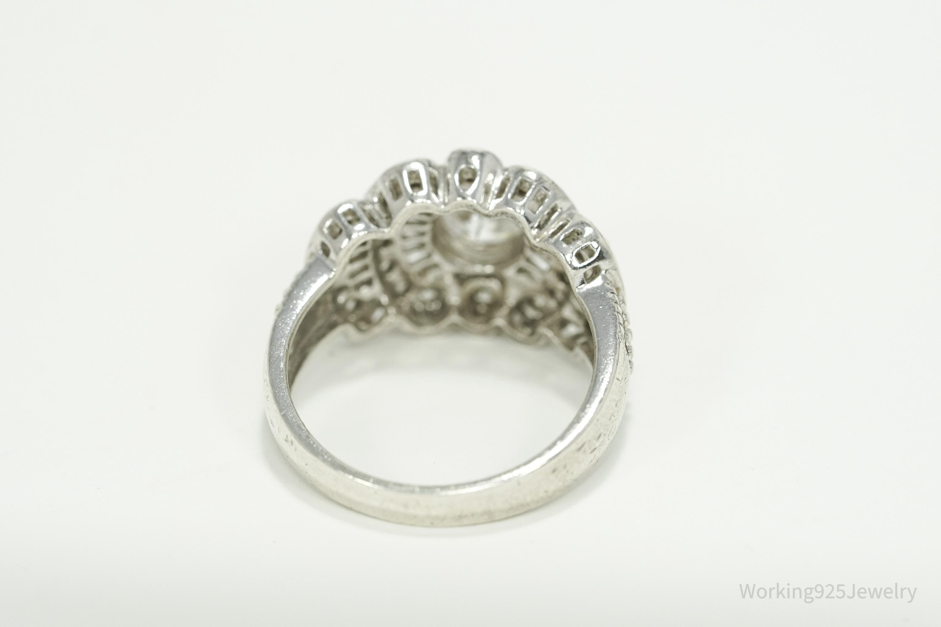 Vintage Cubic Zirconia Sterling Silver Ring - Size 7.25