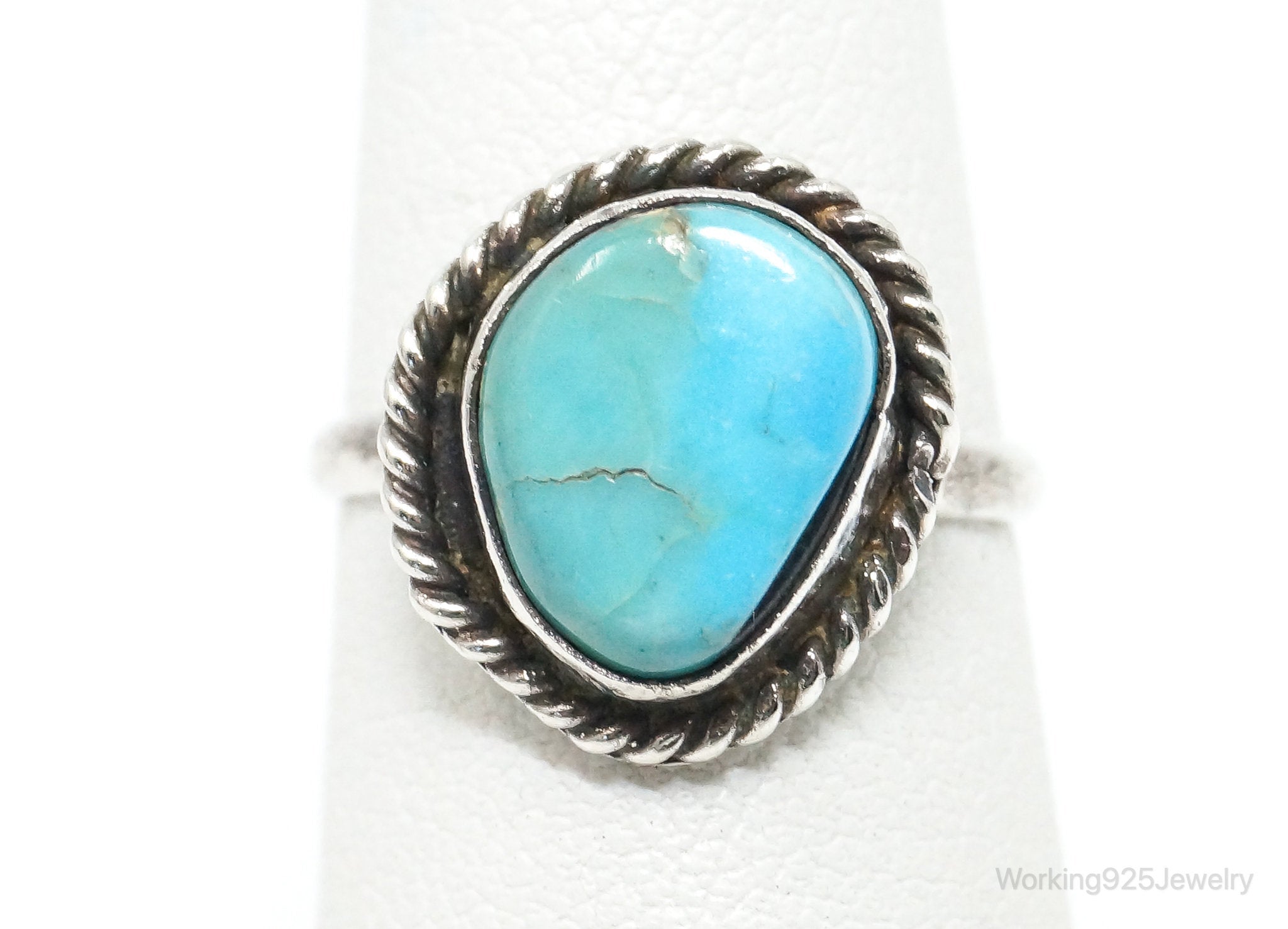 Vintage Native American Turquoise Unsigned Sterling Silver Ring - Size 4.25