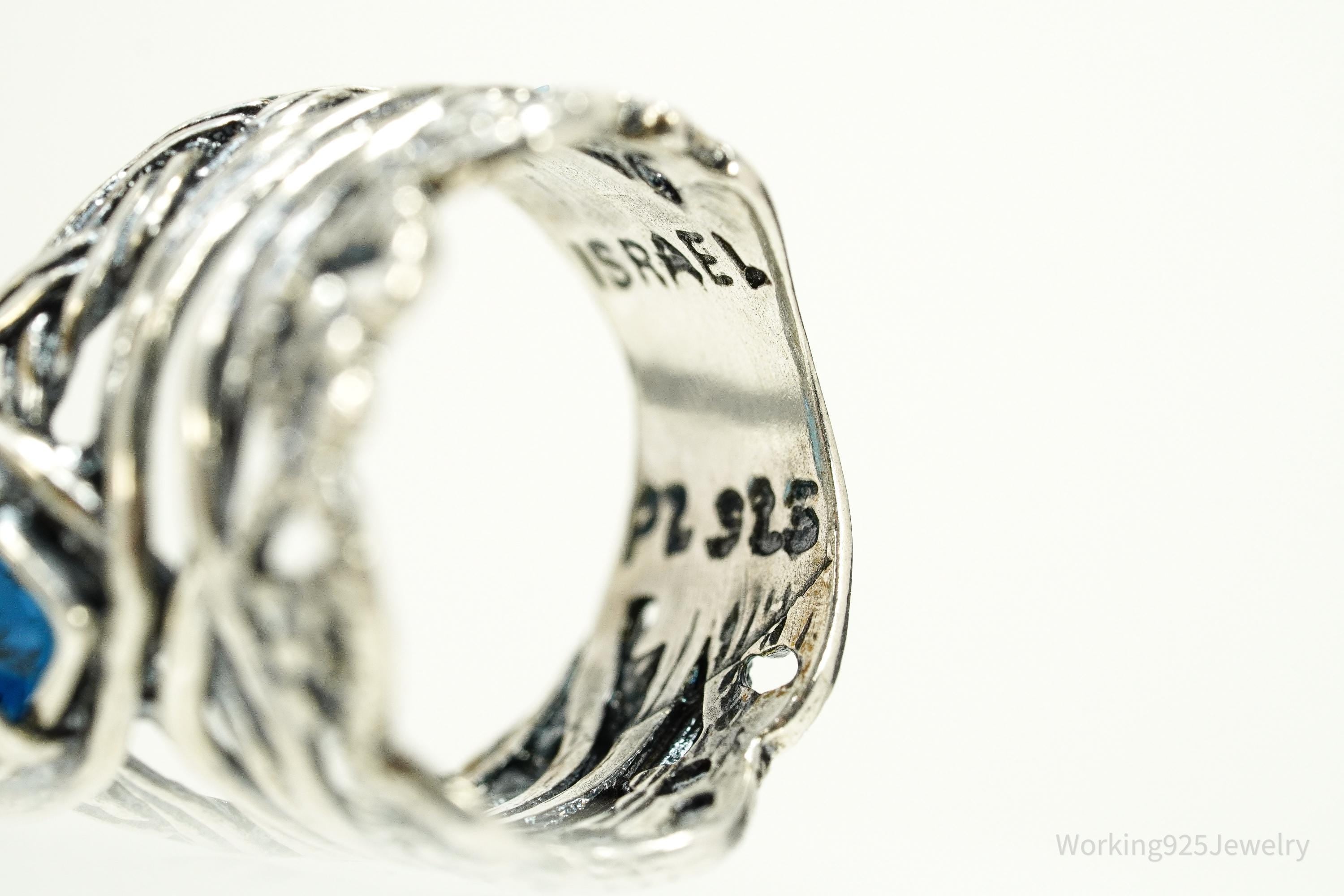 Vintage Israel Designer Paz PZ Blue Topaz Sterling Silver Ring - Size 6.25