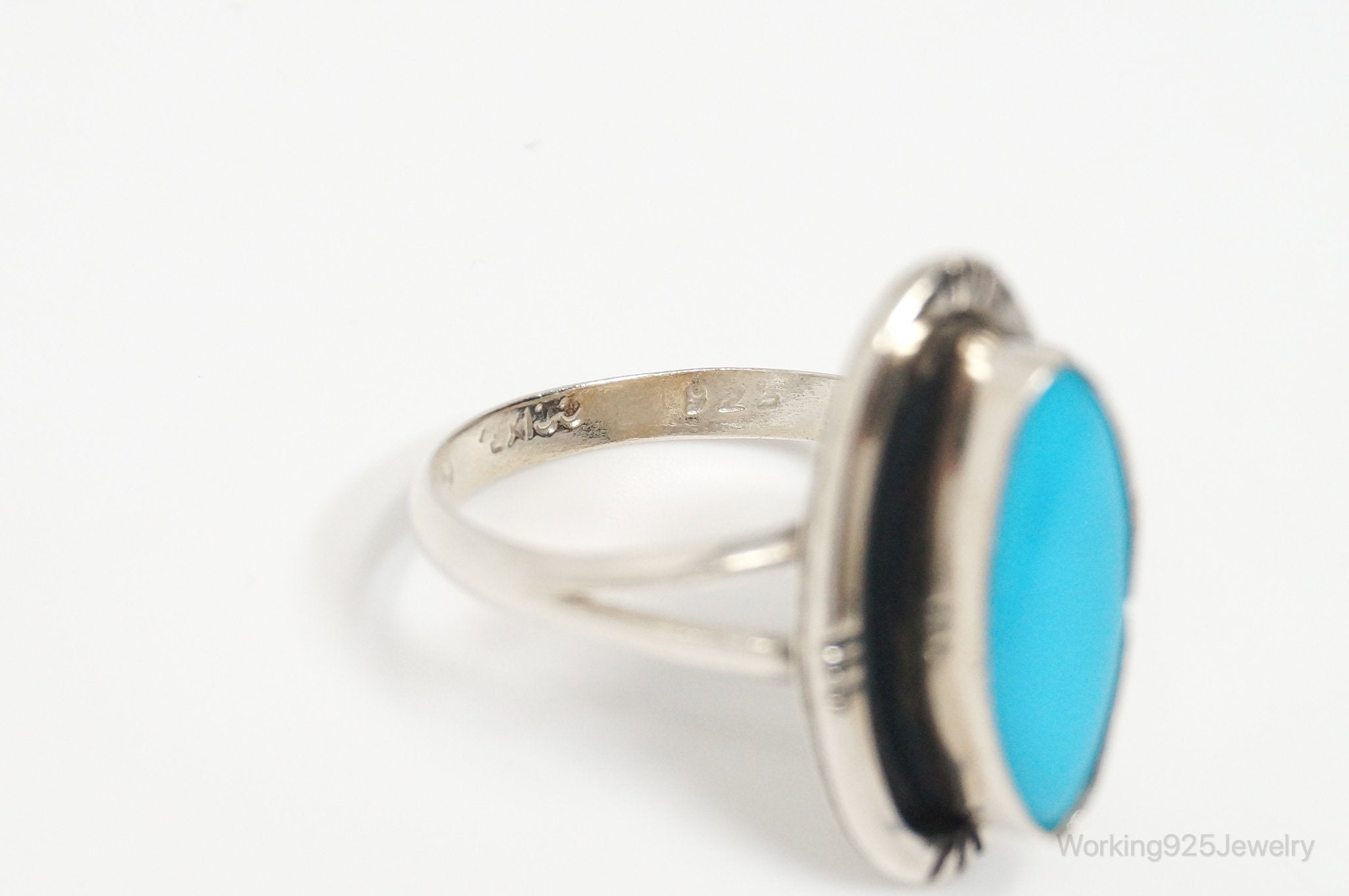 Vintage Mexico Blue Turquoise Sterling Silver Western Ring - Sz 6.75