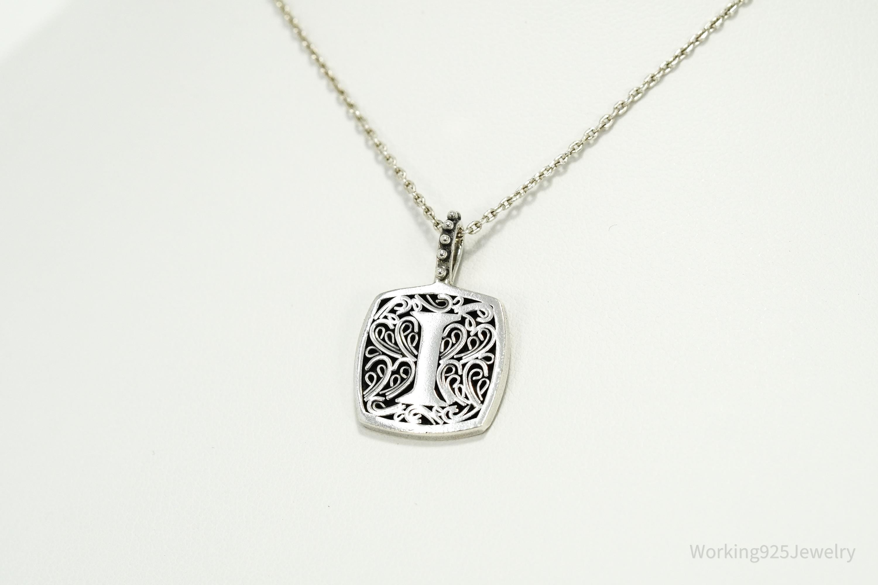 Vintage Designer Lori Bonn Initial I Pendant Sterling Silver Necklace 15"