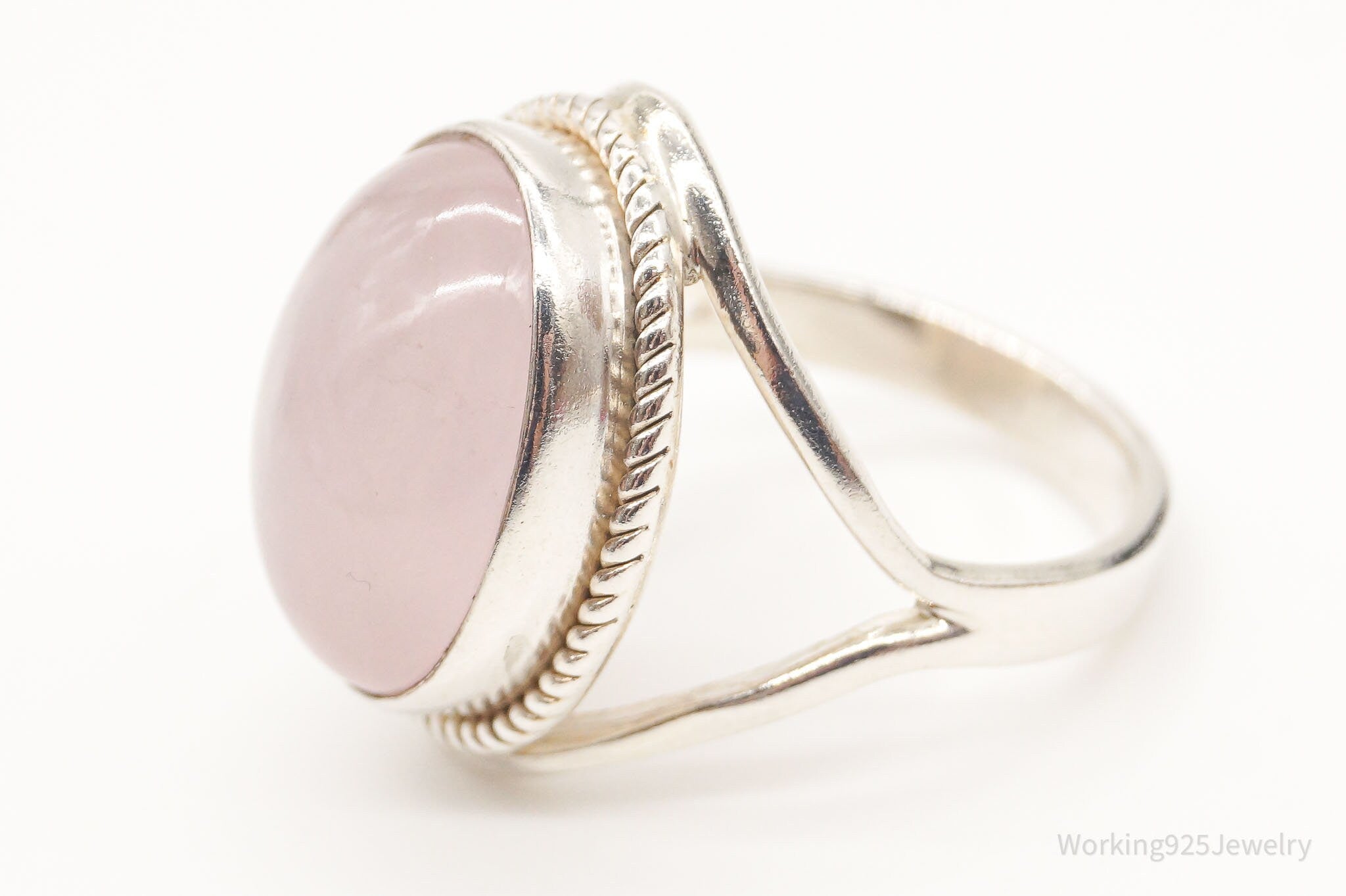 Vintage Large Rose Quartz Sterling Silver Ring - Size 6