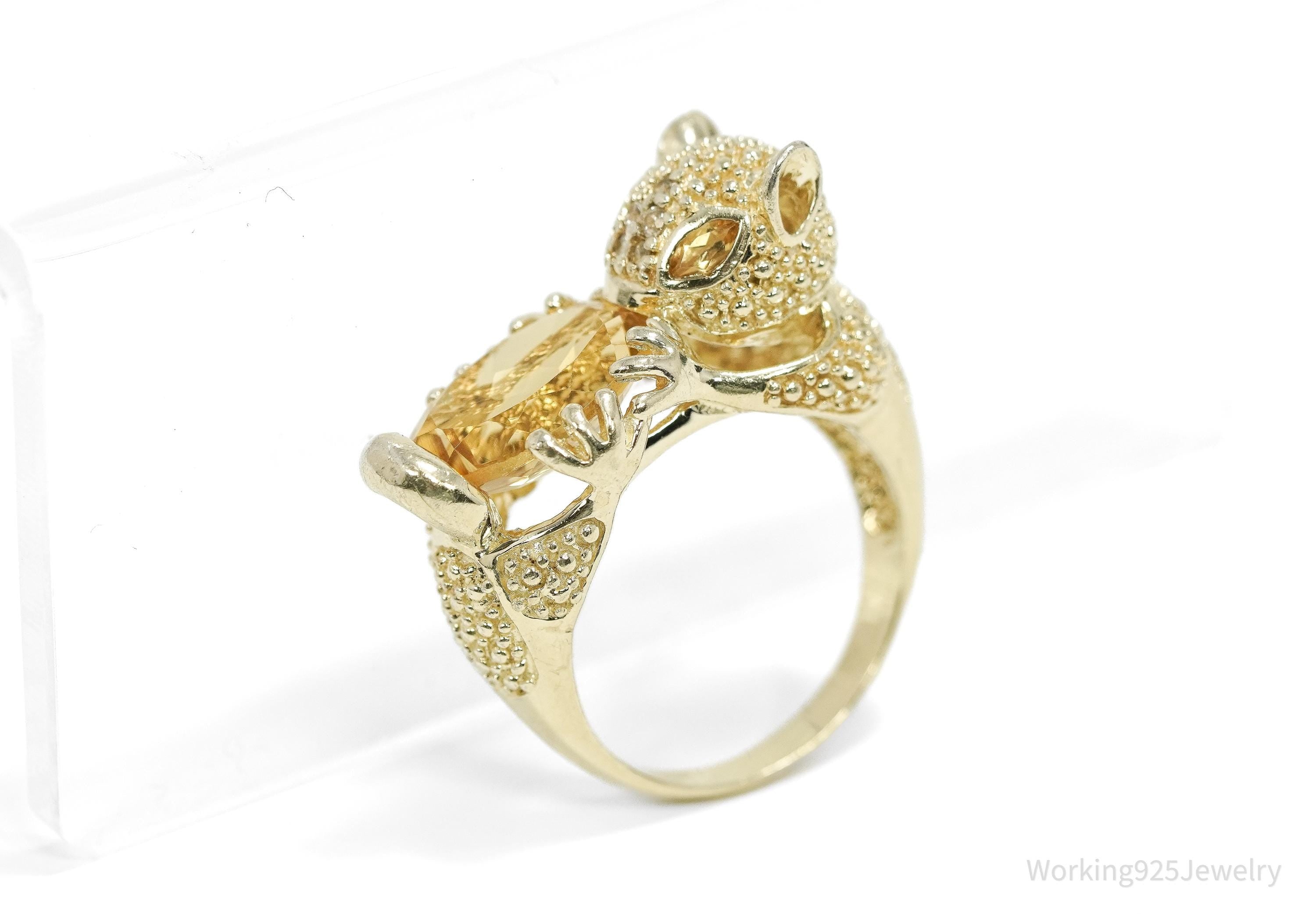 Vintage Citrine & Cubic Zirconia Gold Vermeil Sterling Silver Animal Ring - Size 10