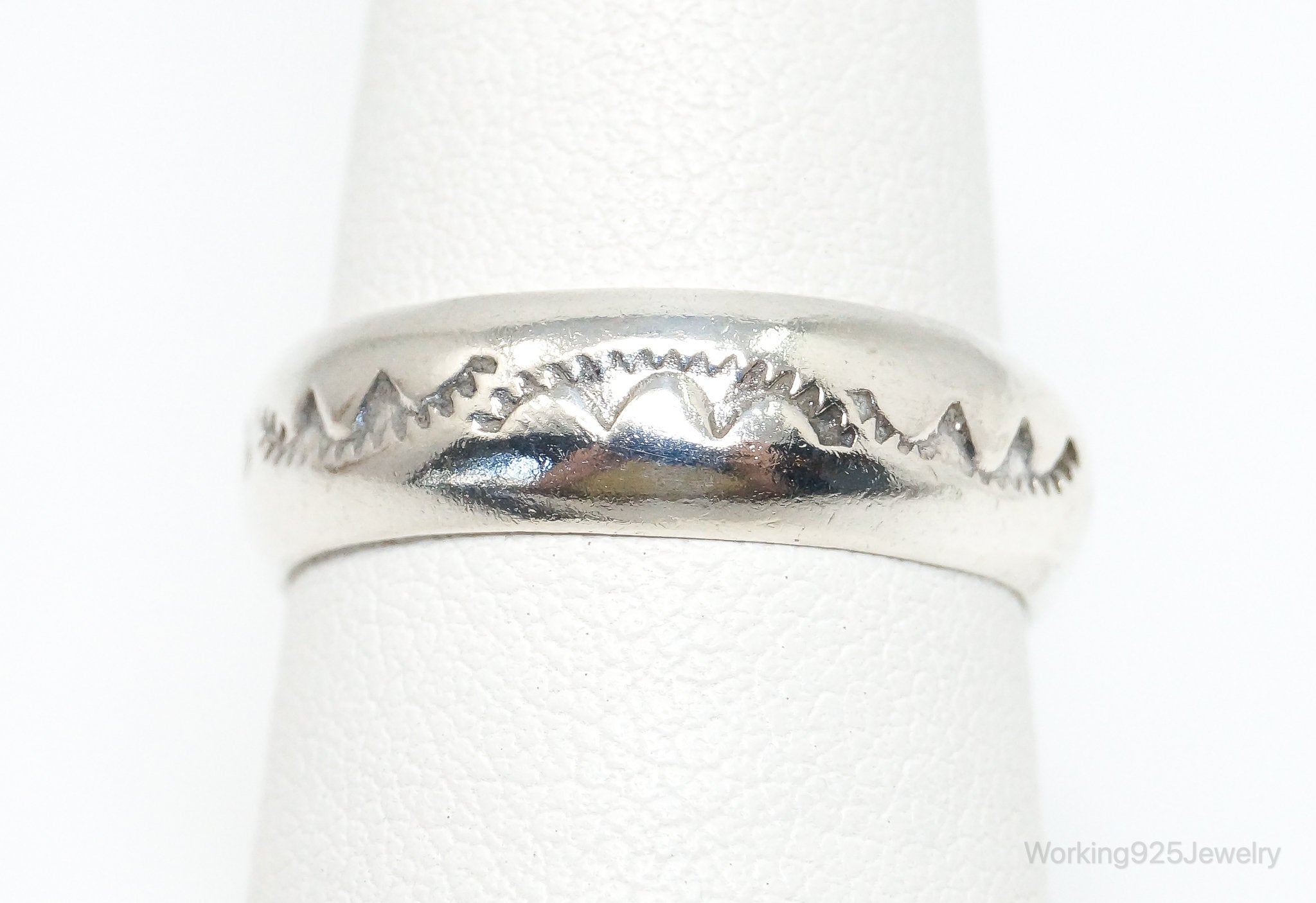 Vintage Native American LG Symbols Stamp Sterling Silver Band Ring SZ 7.75