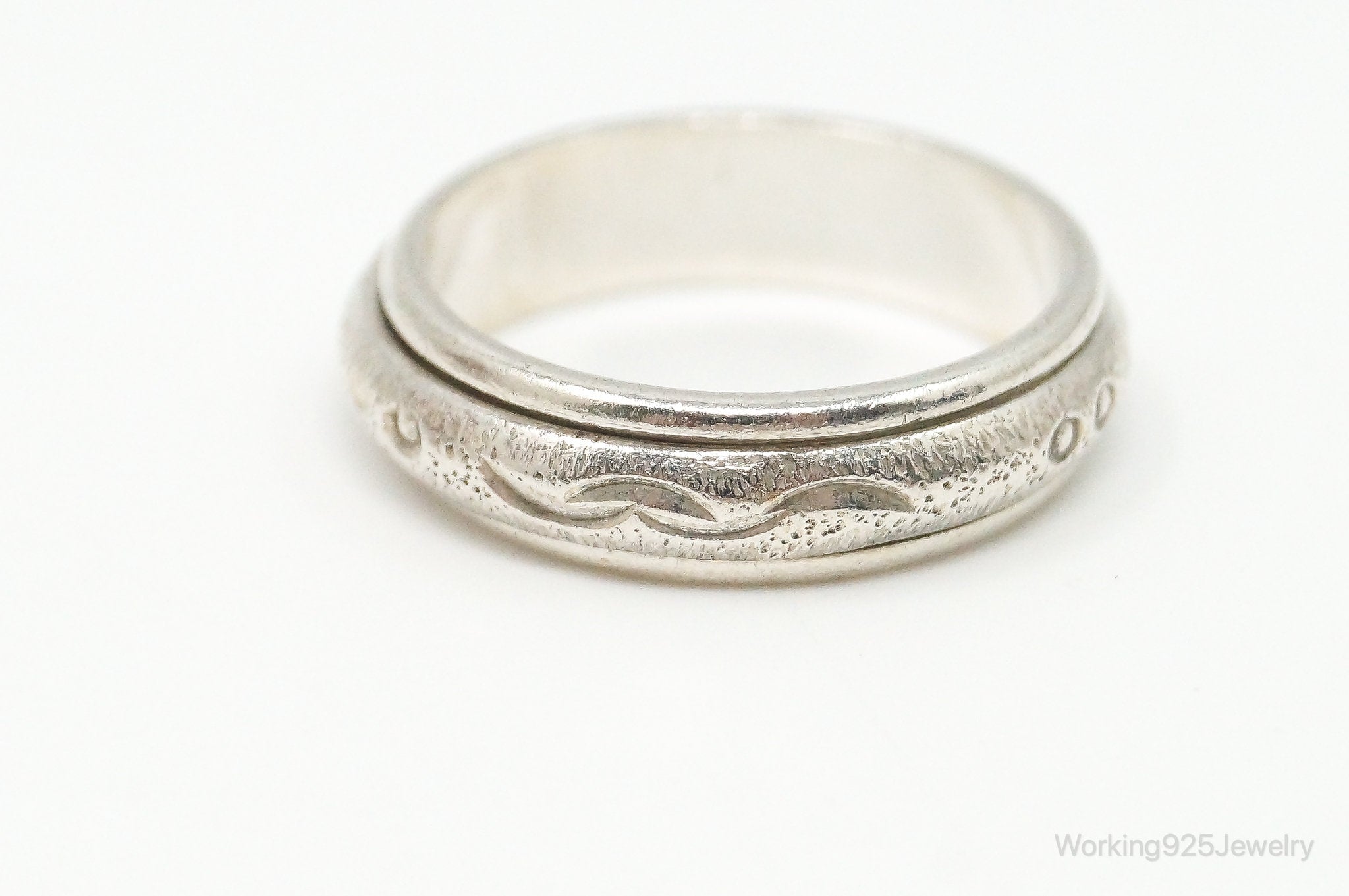 Vintage Textured Sterling Silver Spinner Band Ring - Size 5.75