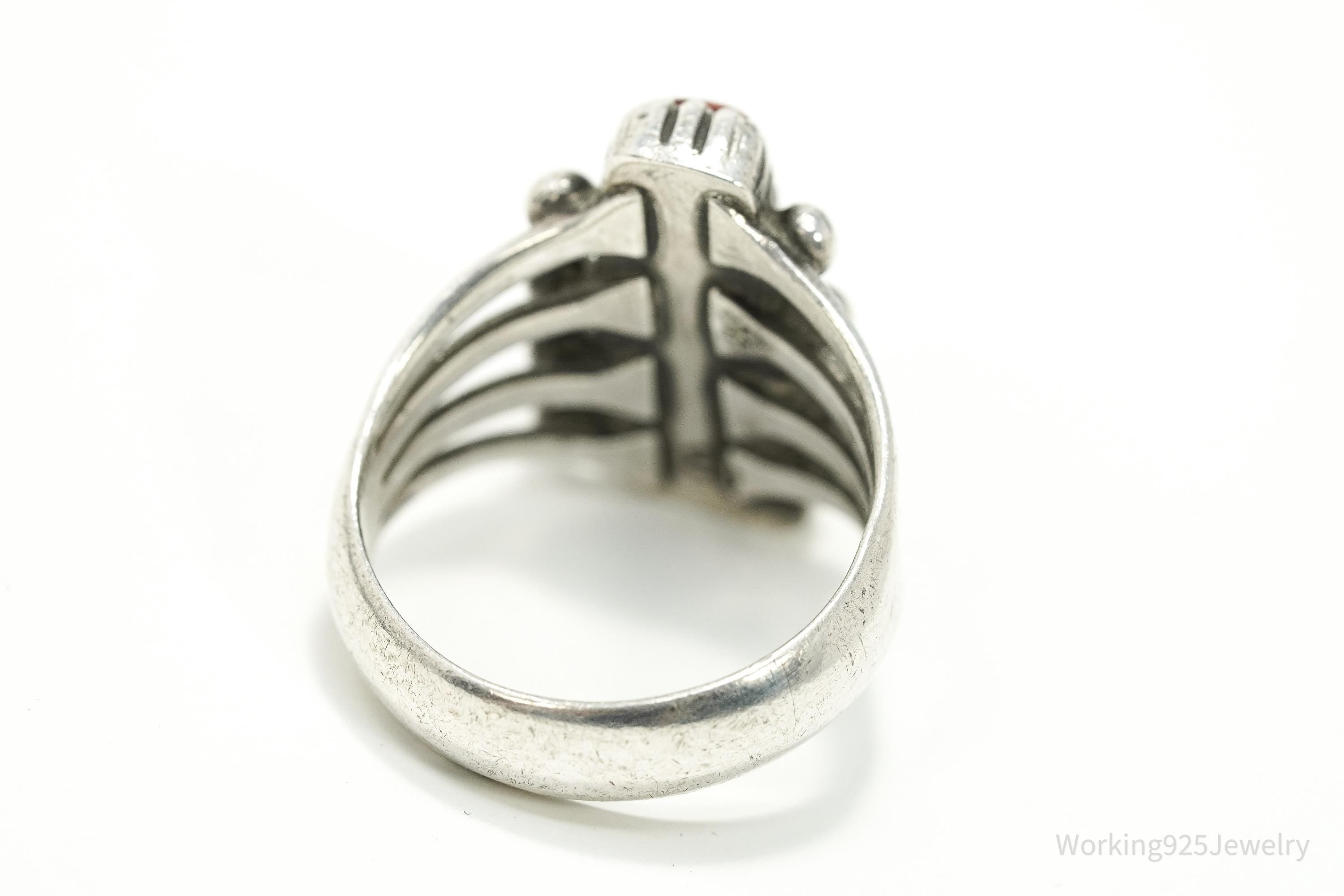 Vintage Southwestern Red Spiny Oyster Sterling Silver Ring – Size 8.5