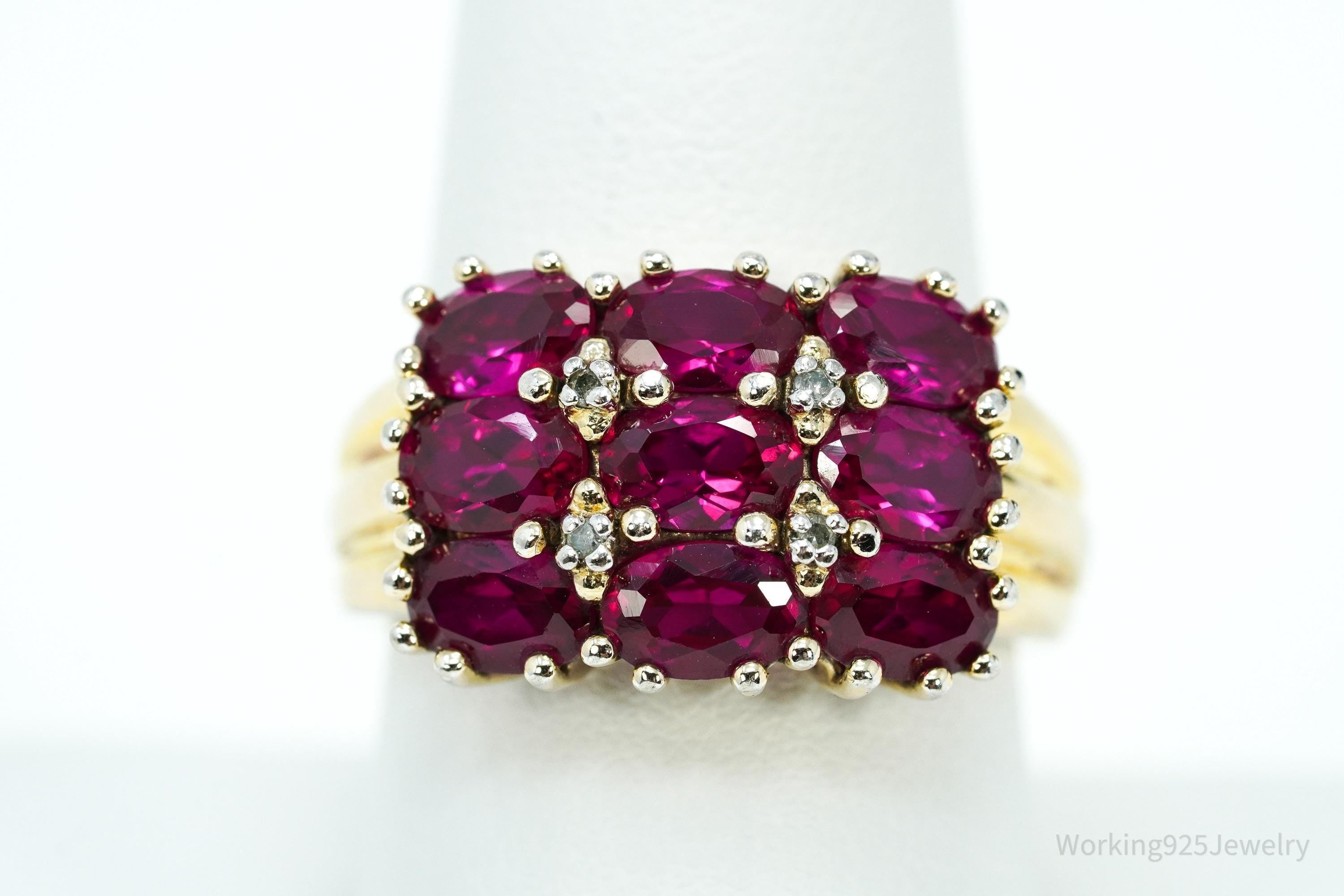 Designer Ross Simons Ruby & Diamond Gold Over Sterling Silver Ring - Size 9