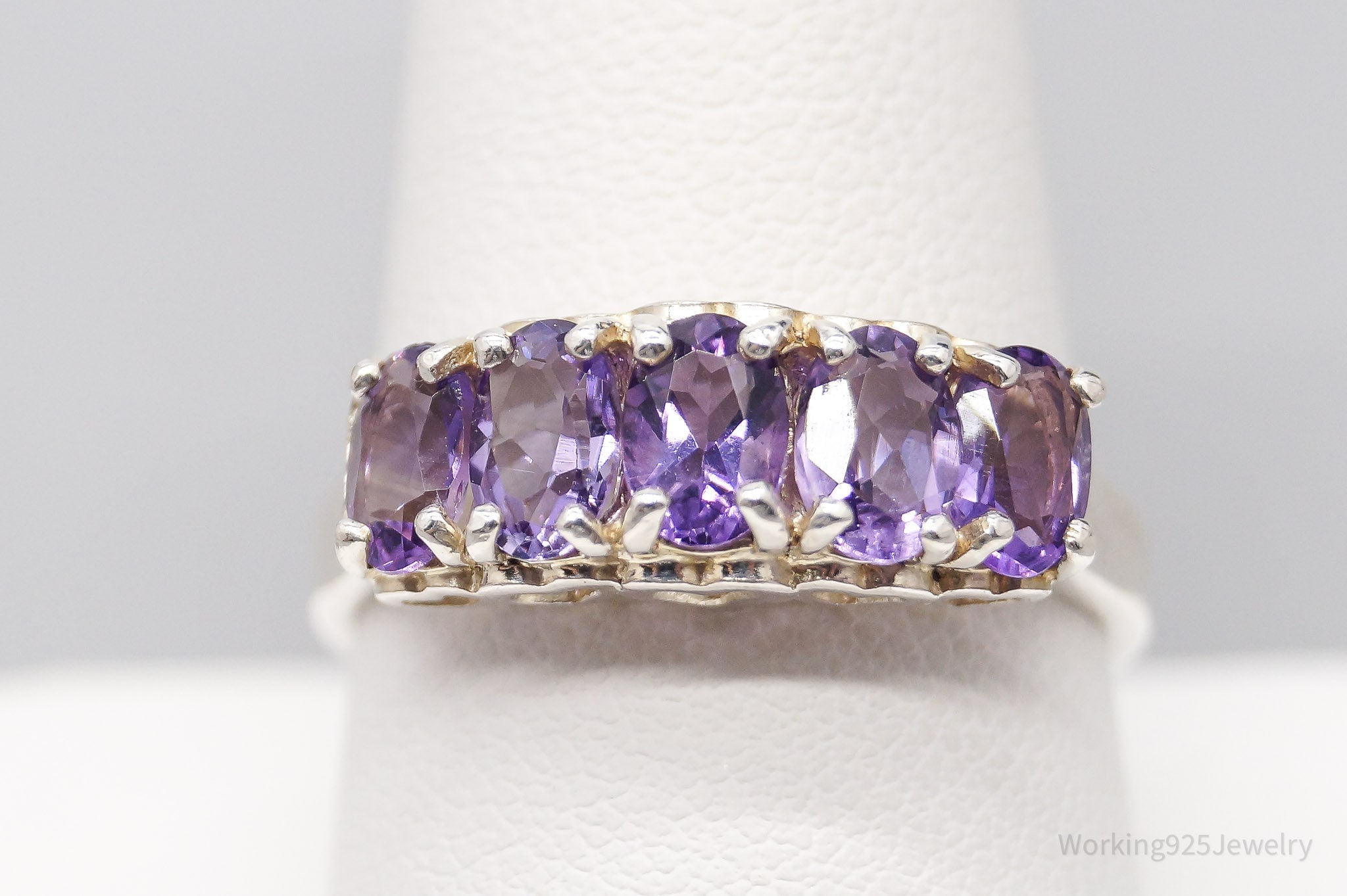 Vintage CNA Amethyst Hearts Designs Sterling Silver Ring - Size 10