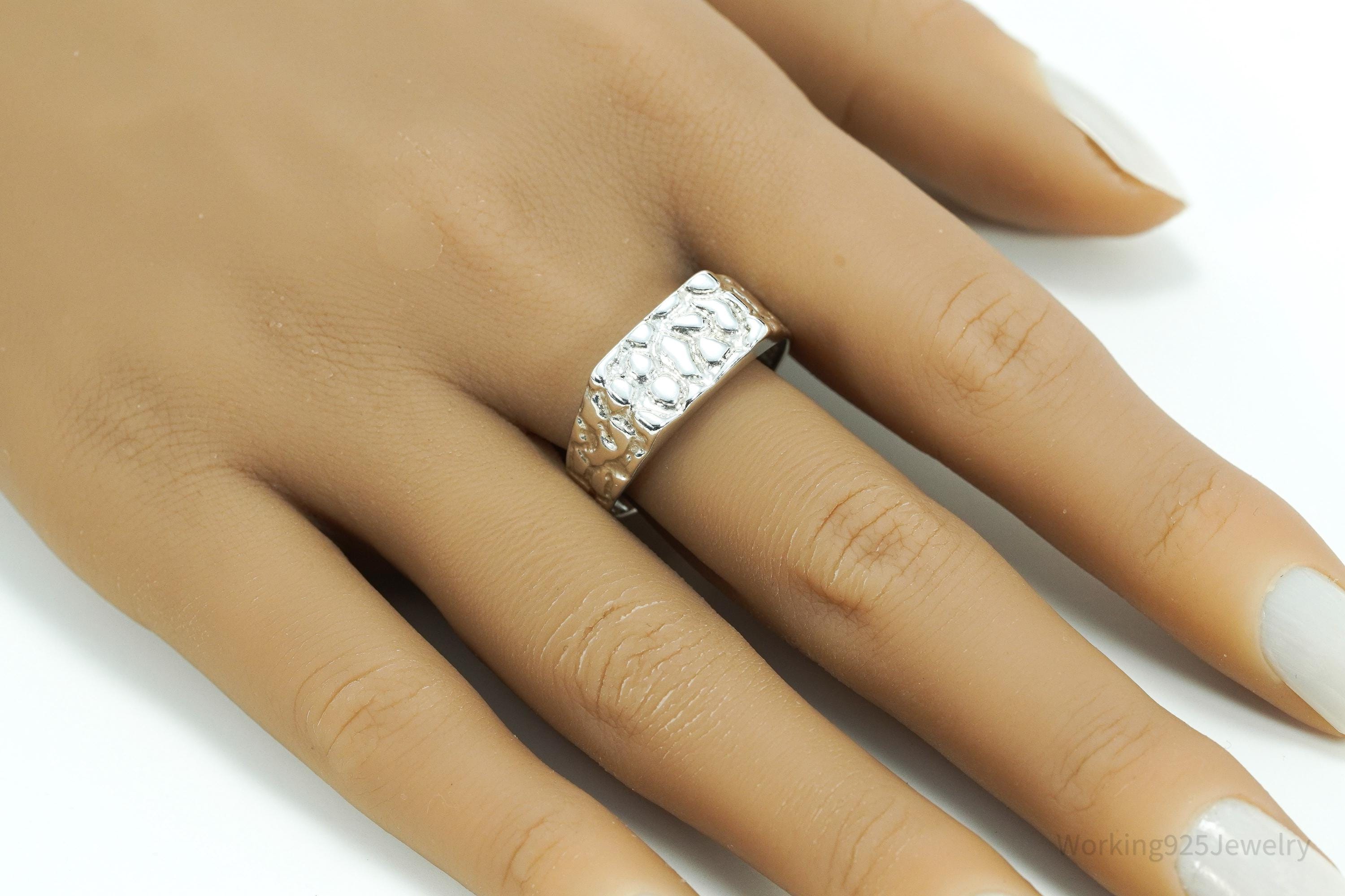 Vintage Nugget Style Sleek Sterling Silver Ring - Size 12.25