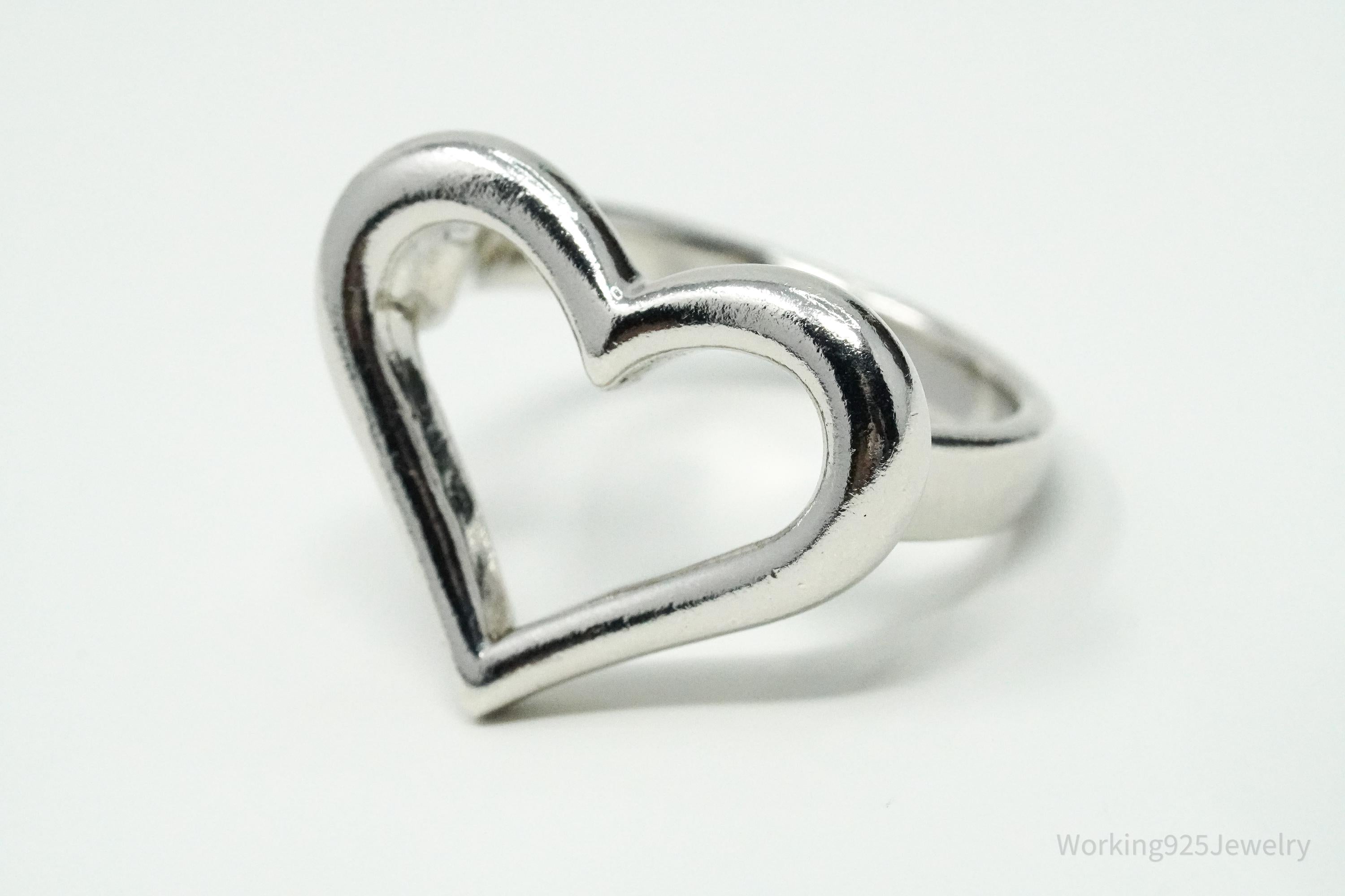 Vintage Large Heart Sterling Silver Ring - Size 7.25