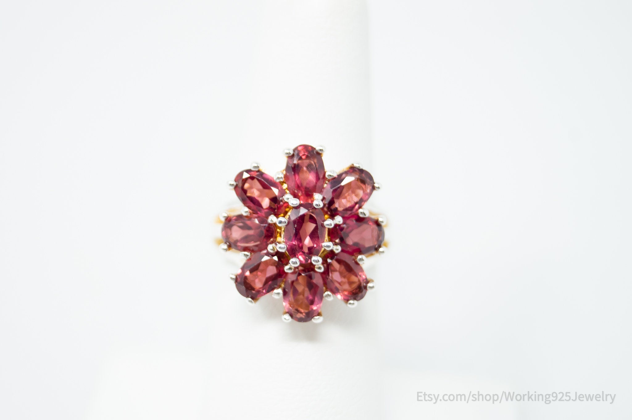 Vtg Art Deco Mid Century Style Garnet Statement Ring Sterling Silver - Size 5.75