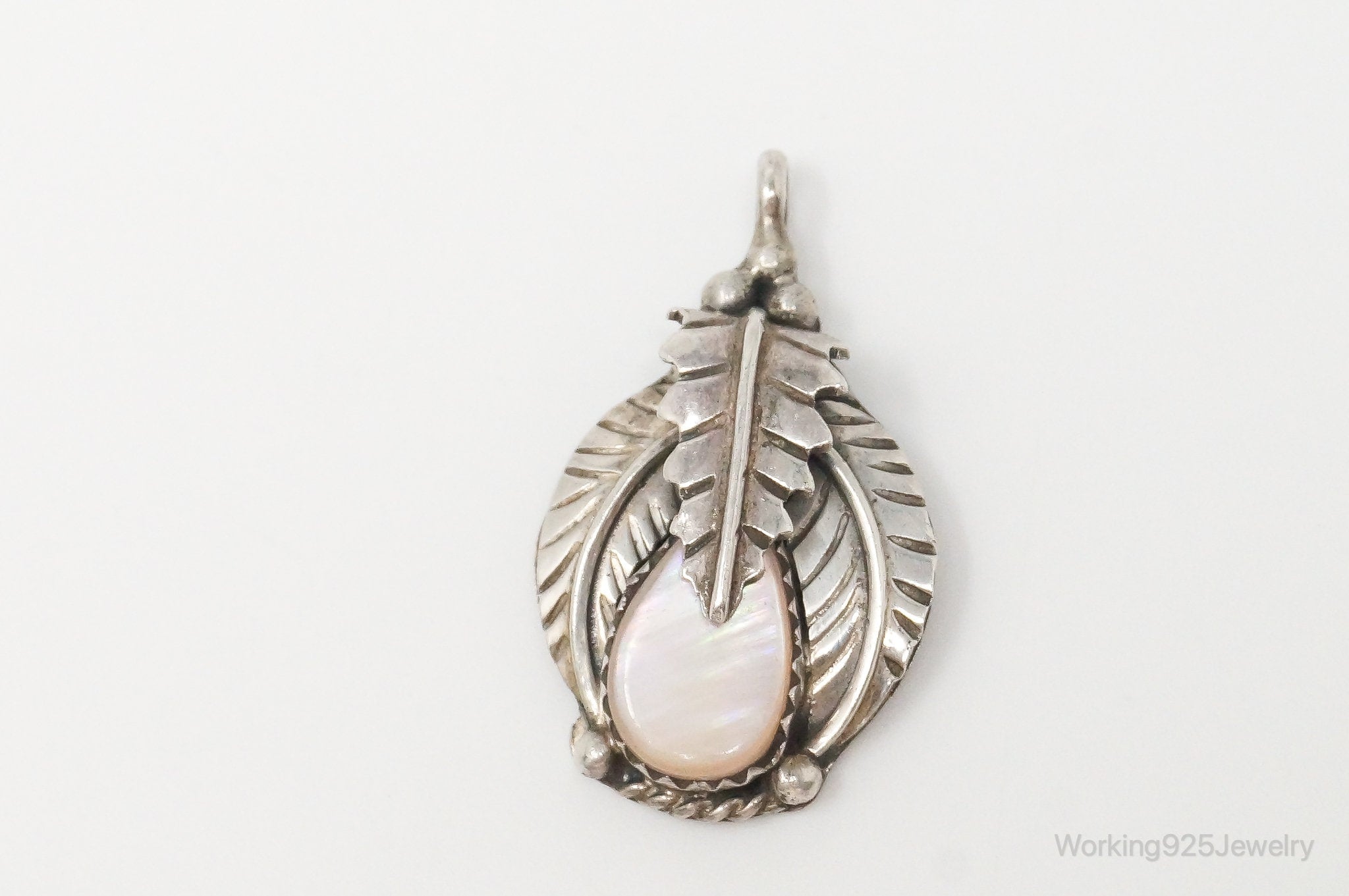 Vintage Native American Mother Of Pearl Sterling Silver Pendant