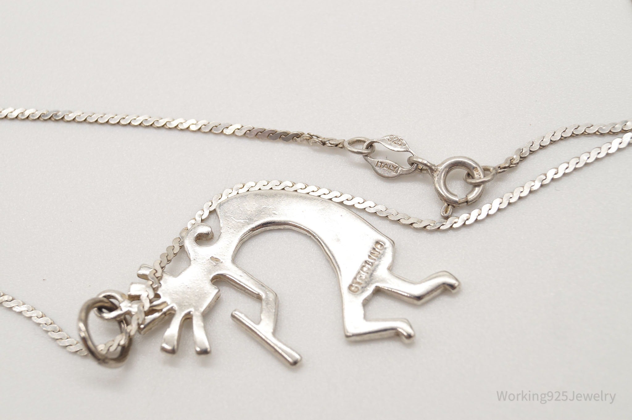 Vintage Native America Dancing Kokopelli Sterling Silver Necklace