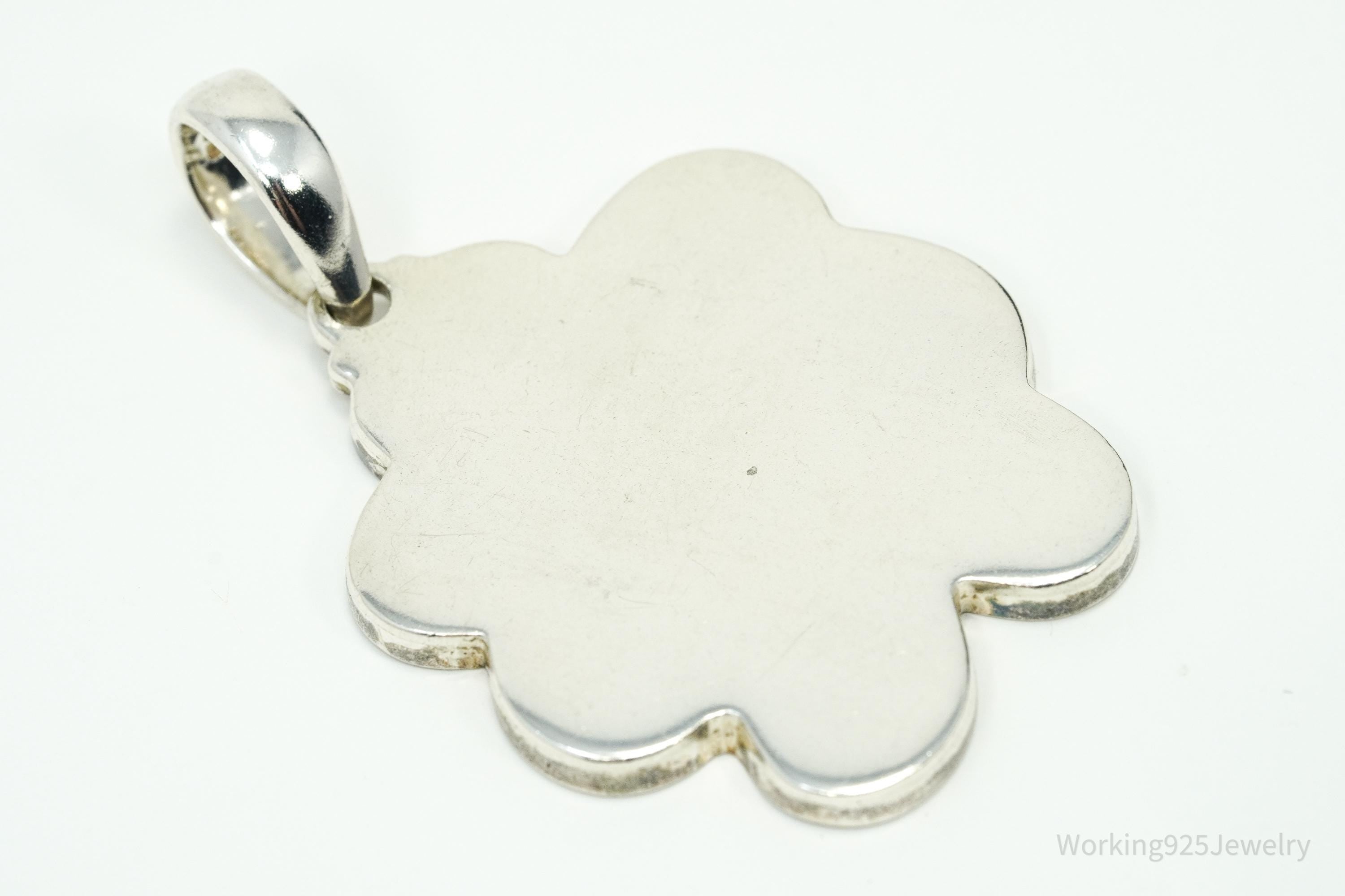 Vintage Sajen Large Mother Of Pearl Inlay Flower Sterling Silver Pendant