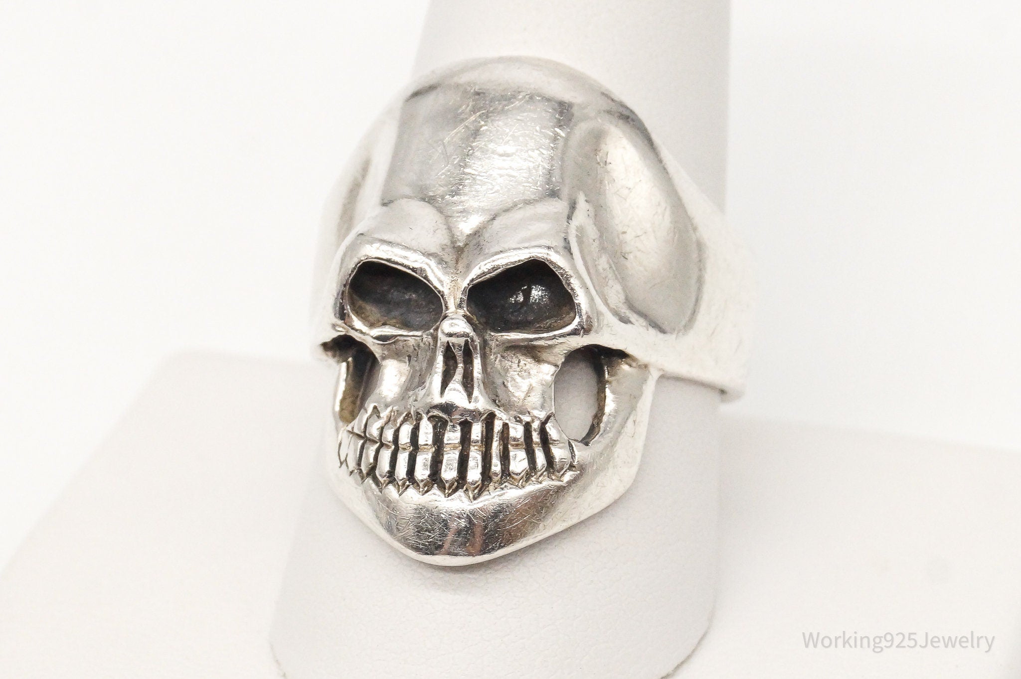 Vintage Large Skull Sterling Silver Ring - SZ 10.75