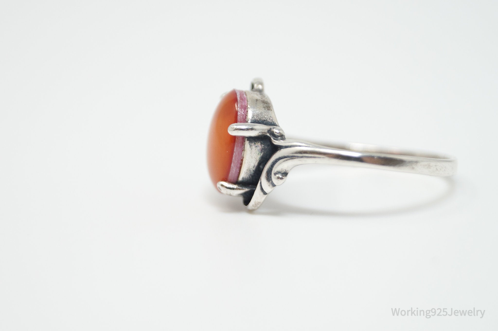 Vtg Wheeler Manufacturing Co Orange Stone Sterling Silver Ring - Size 8