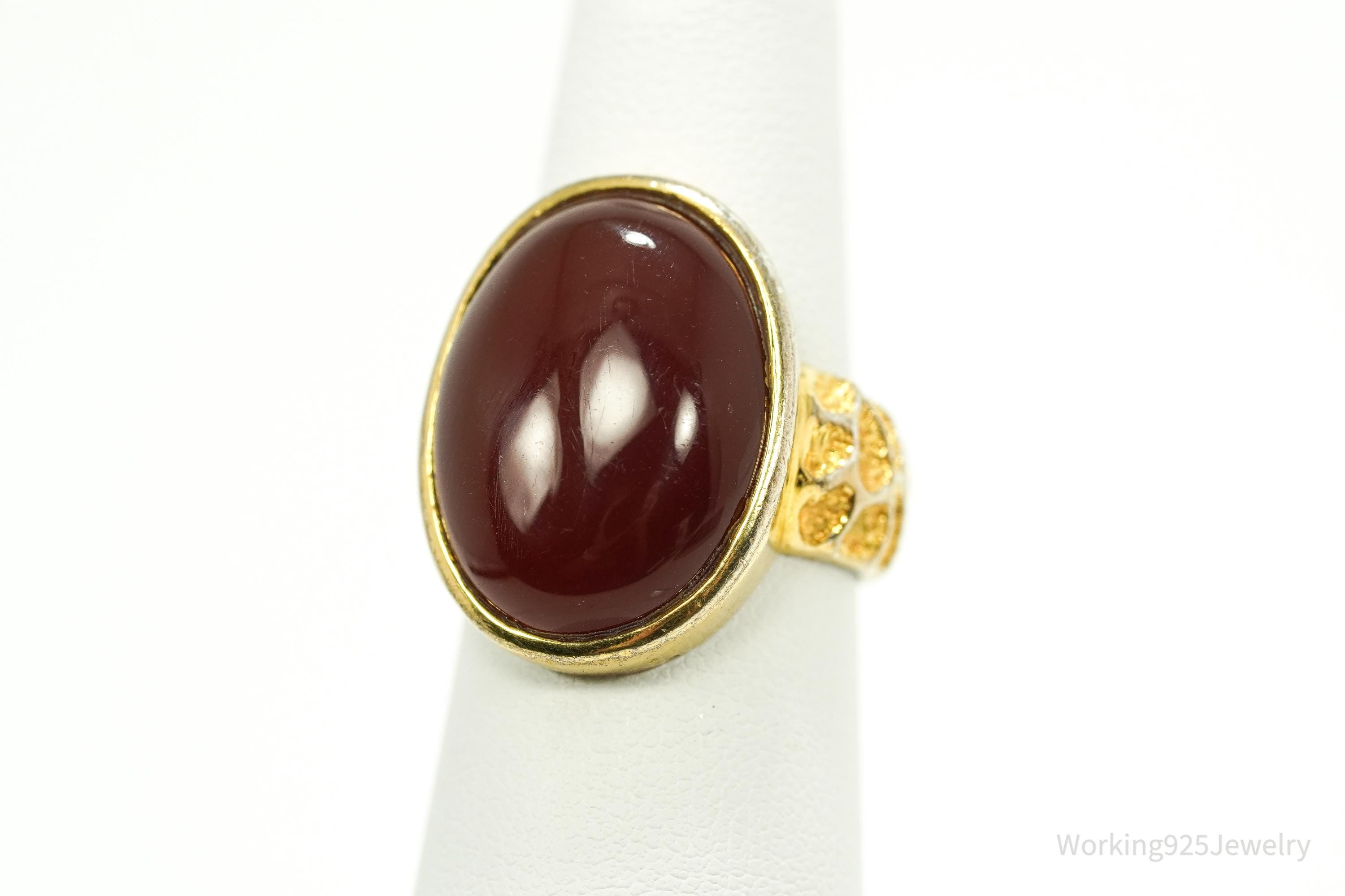 Vintage Designer BADAVICI Carnelian Gold Wash Sterling Silver Ring - Size 6.5