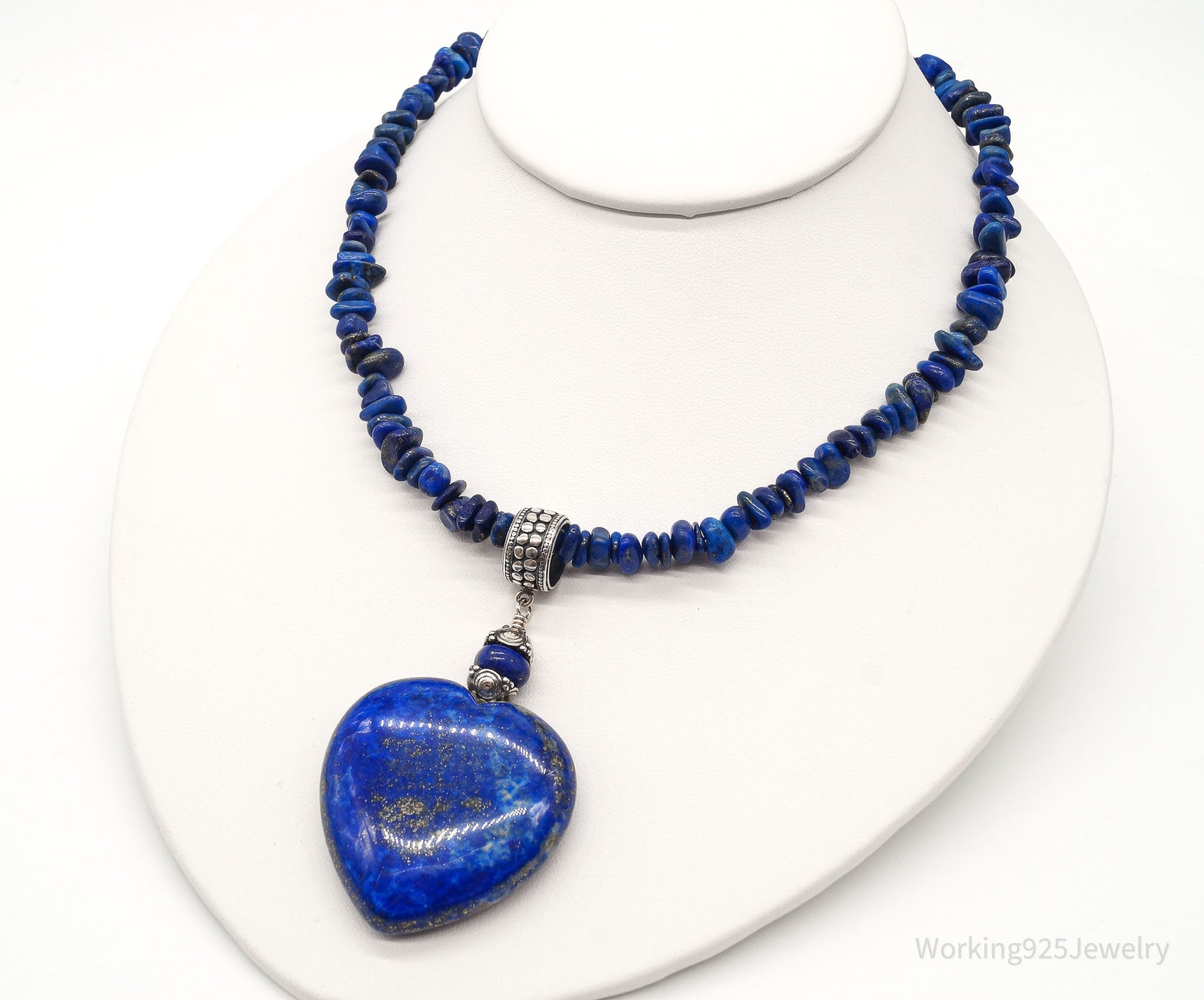 VTG Southwestern Desert Rose Trading Lapis Lazuli Bead Sterling Silver Necklace
