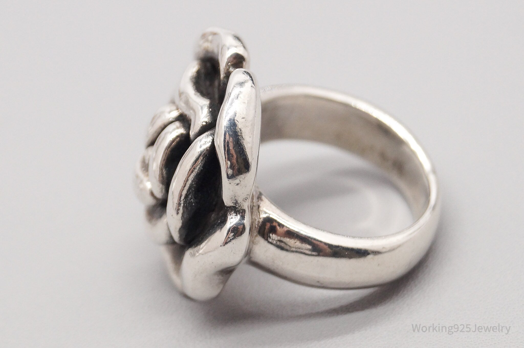 Vintage Puffy Rose Sterling Silver Hollow Ring - Size 6.75