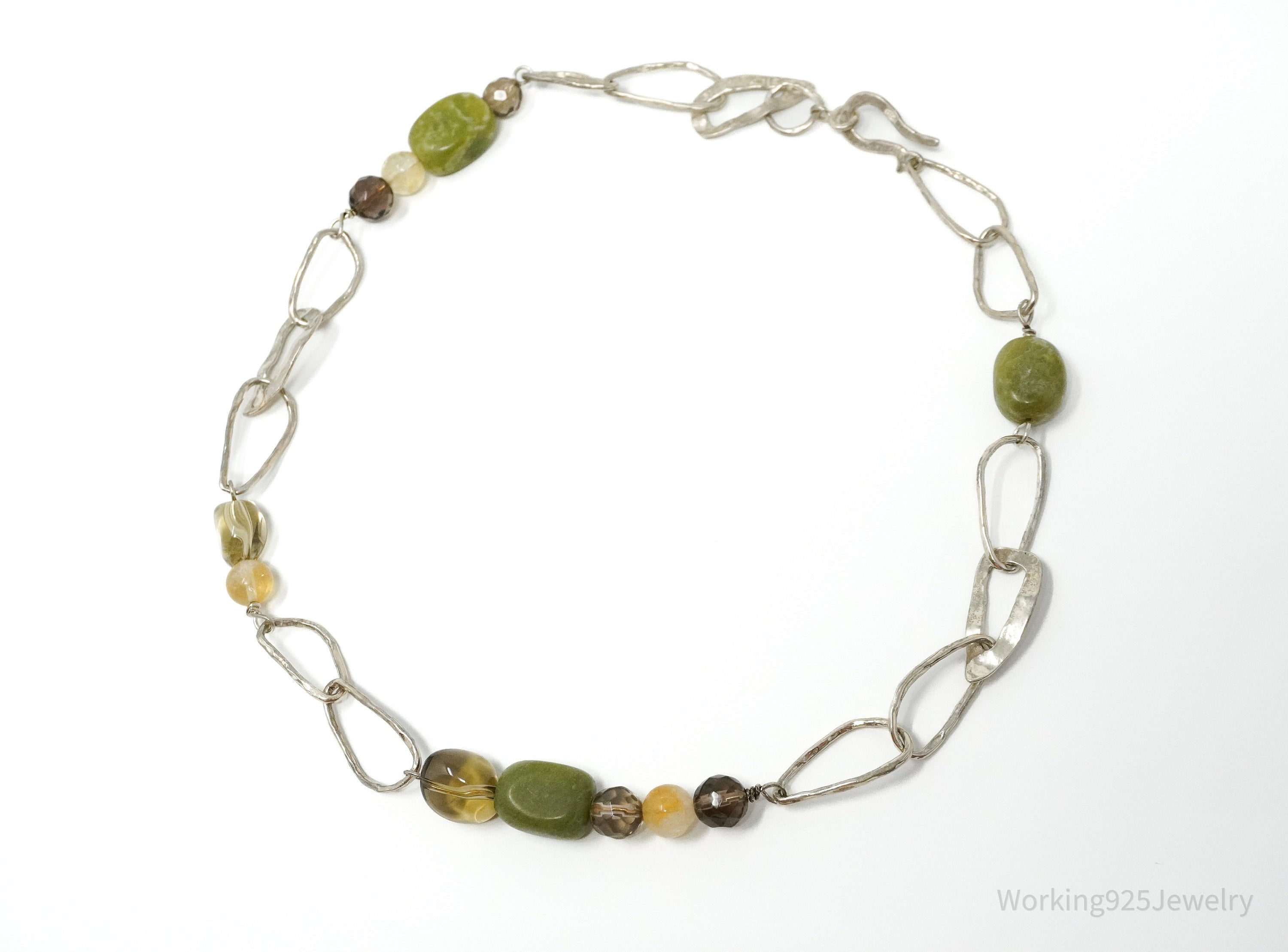 Retired Silpada Jade Smoky Topaz Citrine Chain Link Sterling Silver Necklace 18"