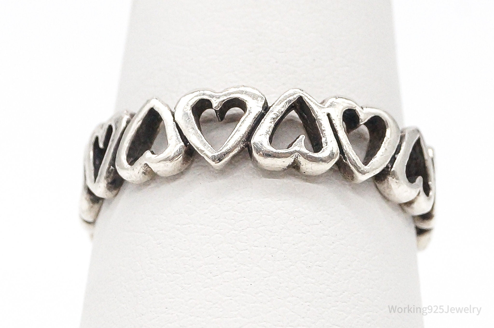 Vintage Open Hearts Sterling Silver Band Ring - Size 8