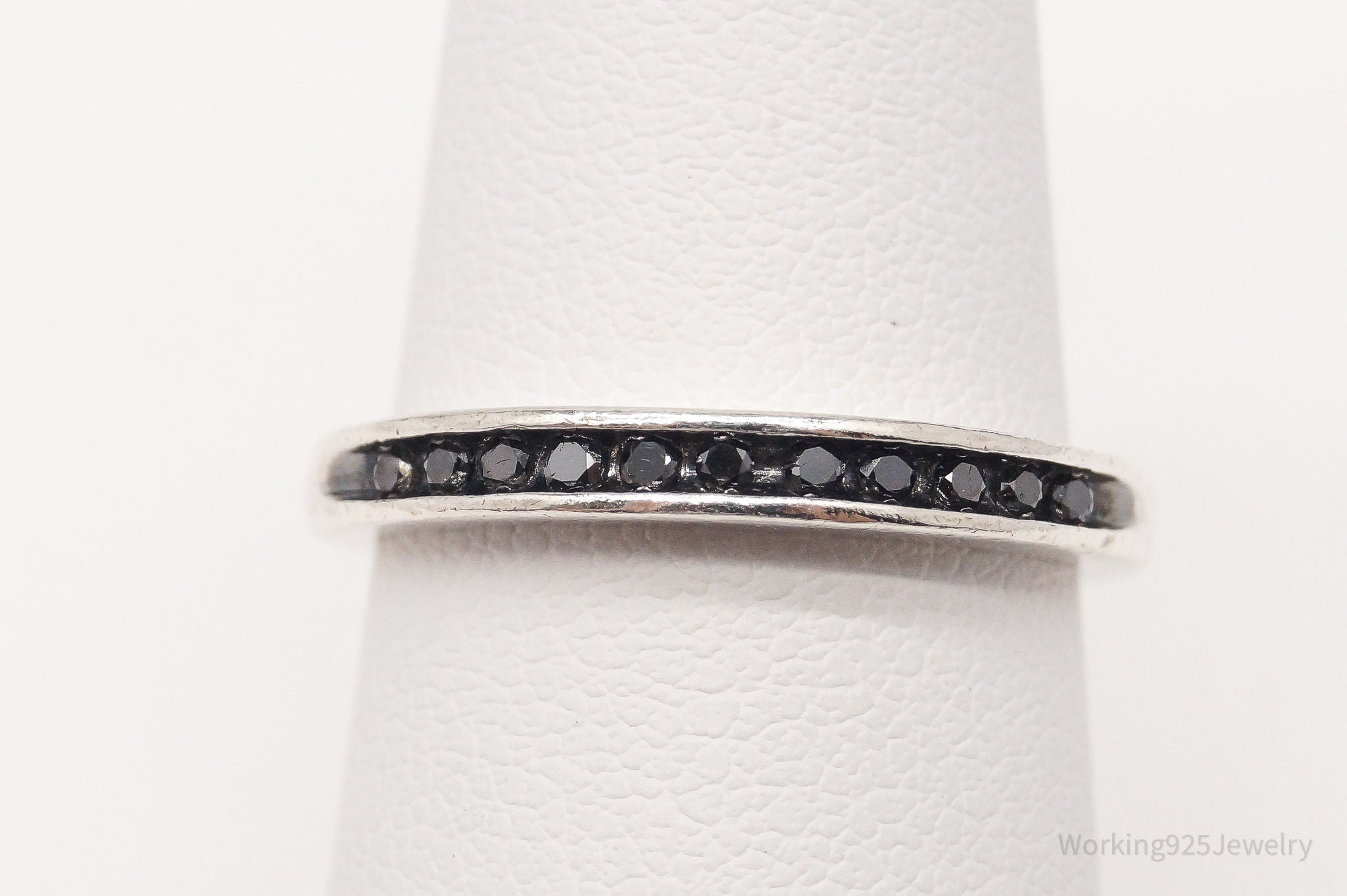 Vintage Black Diamond Sterling Silver Ring - Size 6.25