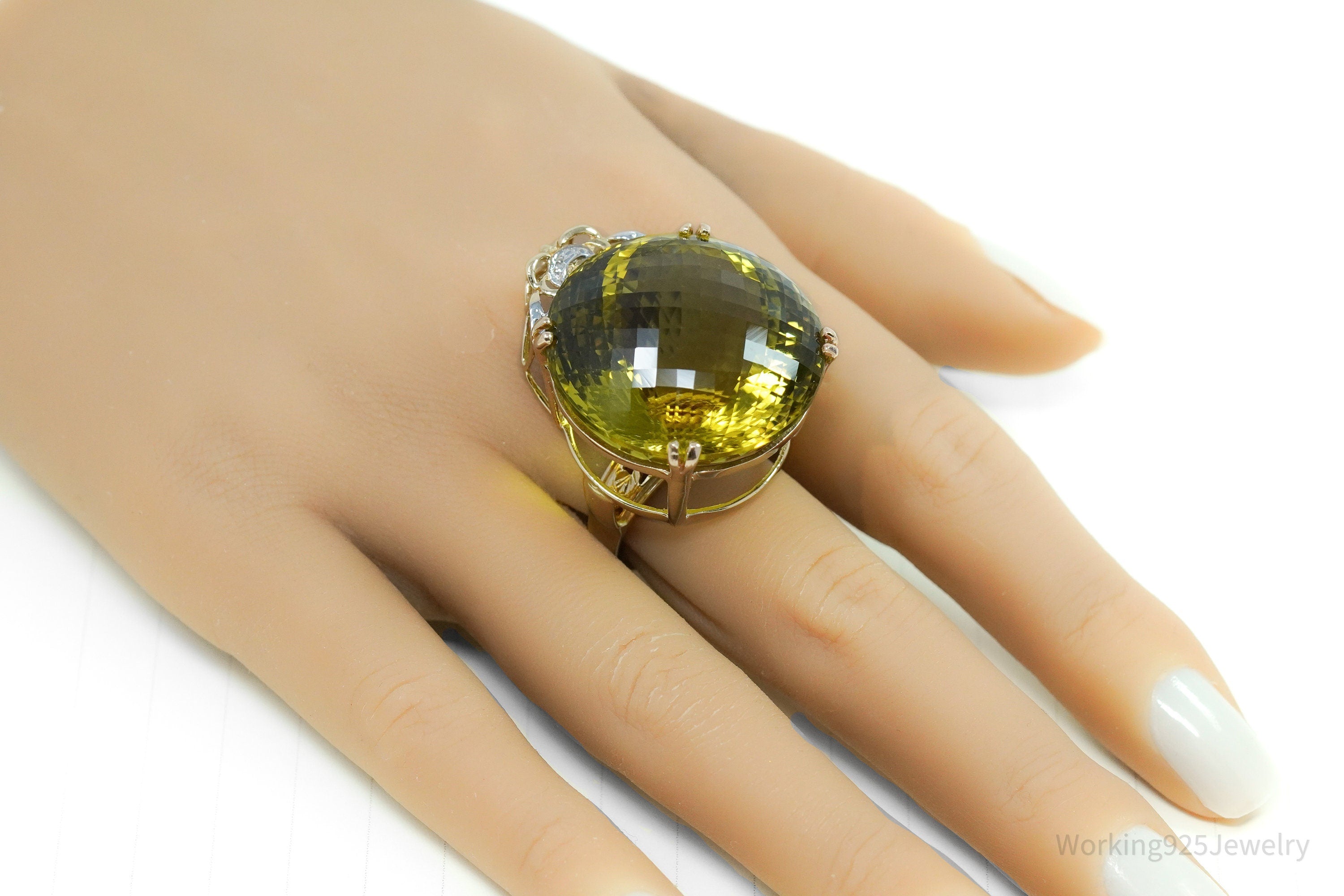 Large Citrine & Diamonds 14K Yellow Gold Ring - Size 8.25