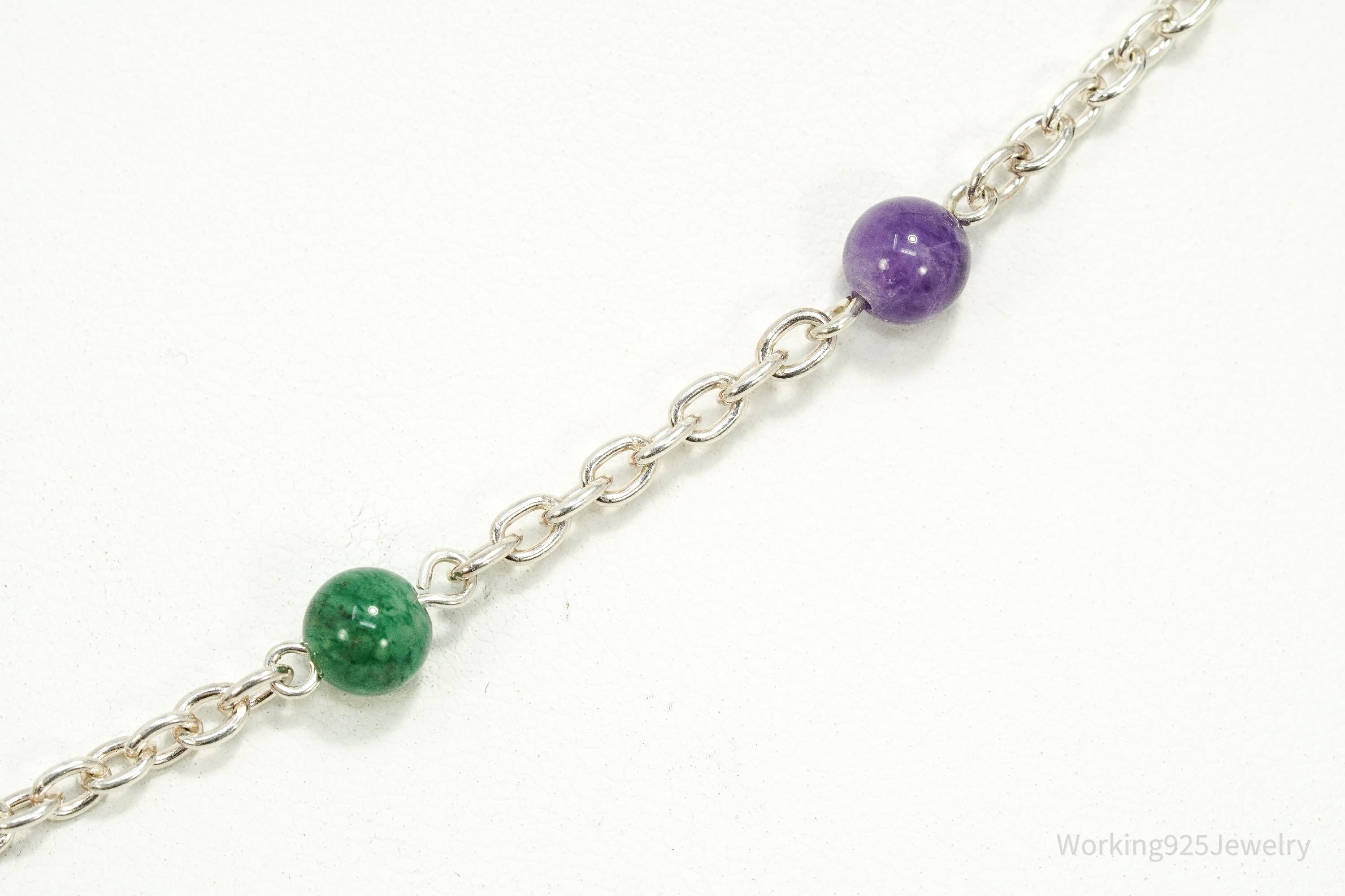 Vintage Jade & Amethyst Sterling Silver Necklace 17"