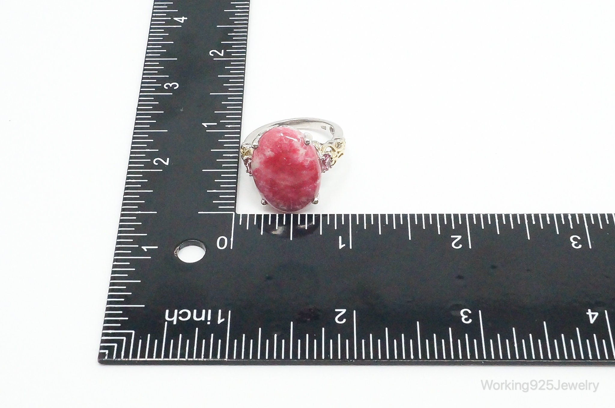 Vintage Thulite Pink Topaz Gold Vermeil Sterling Silver Ring - Size 8