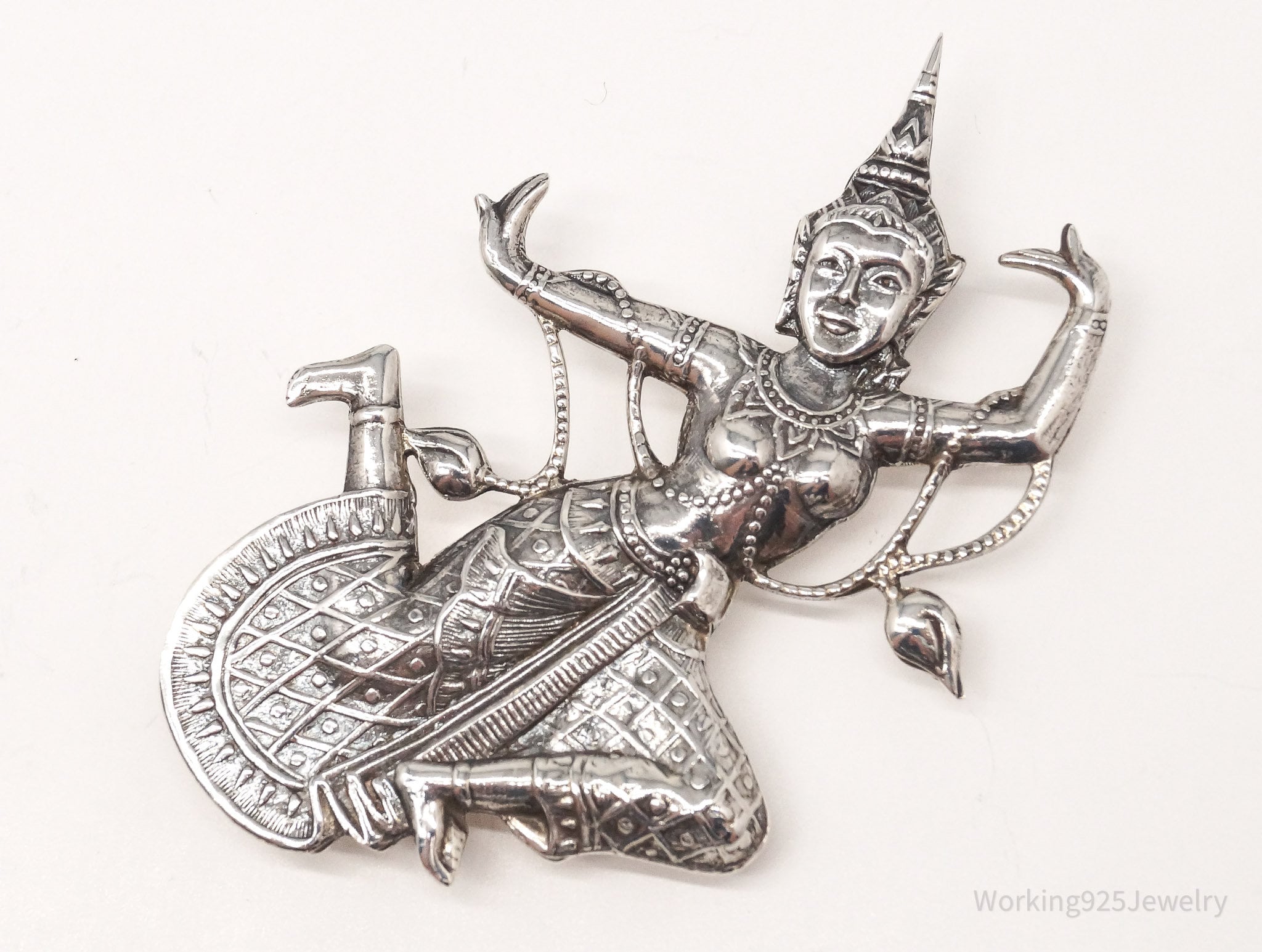 Large Vintage Thainakon Dancer Sterling Silver Brooch Pin