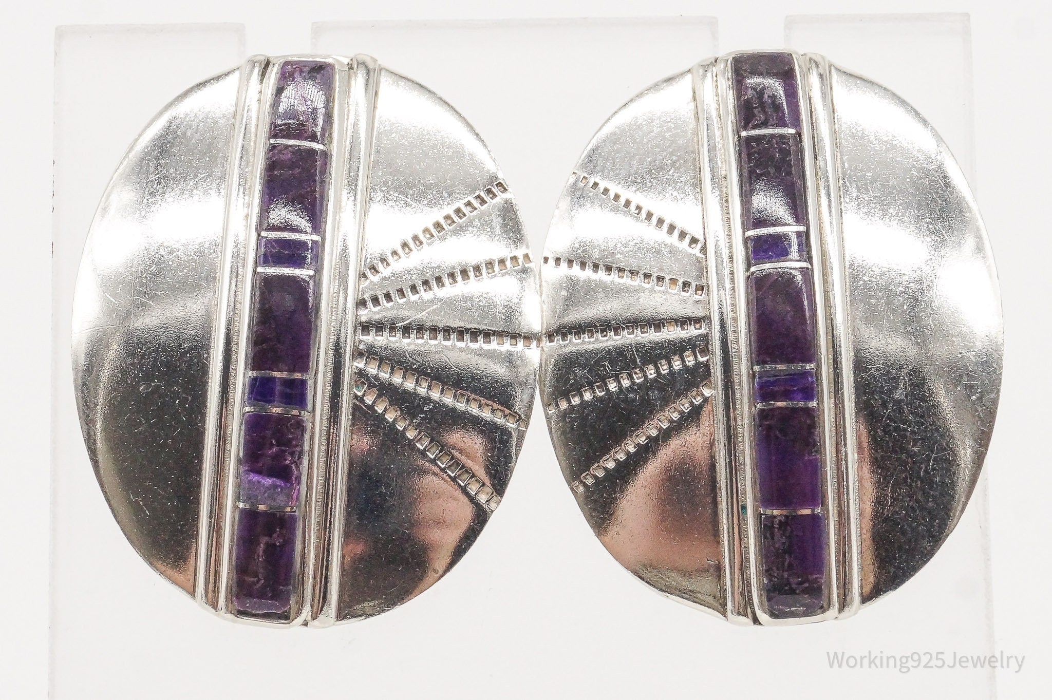 Vintage Native American Charoite Silver Earrings